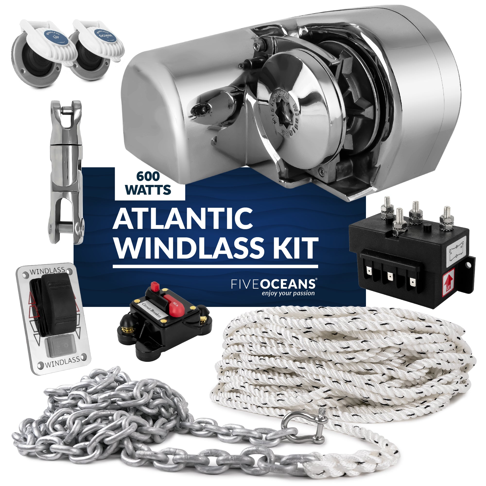 Atlantic Windlass Kit, Horizontal 600 Watts, 12V DC, 3