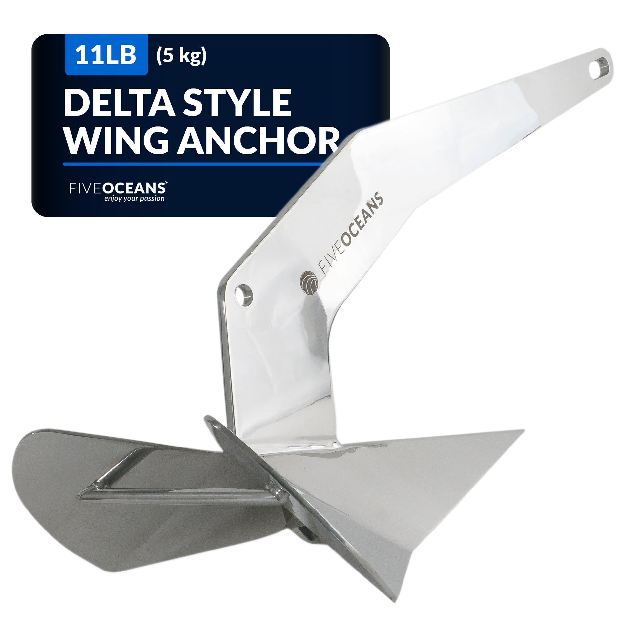 Five Oceans DC Stainless Steel Delta Style Anchor, 11 lbs Fo-4216