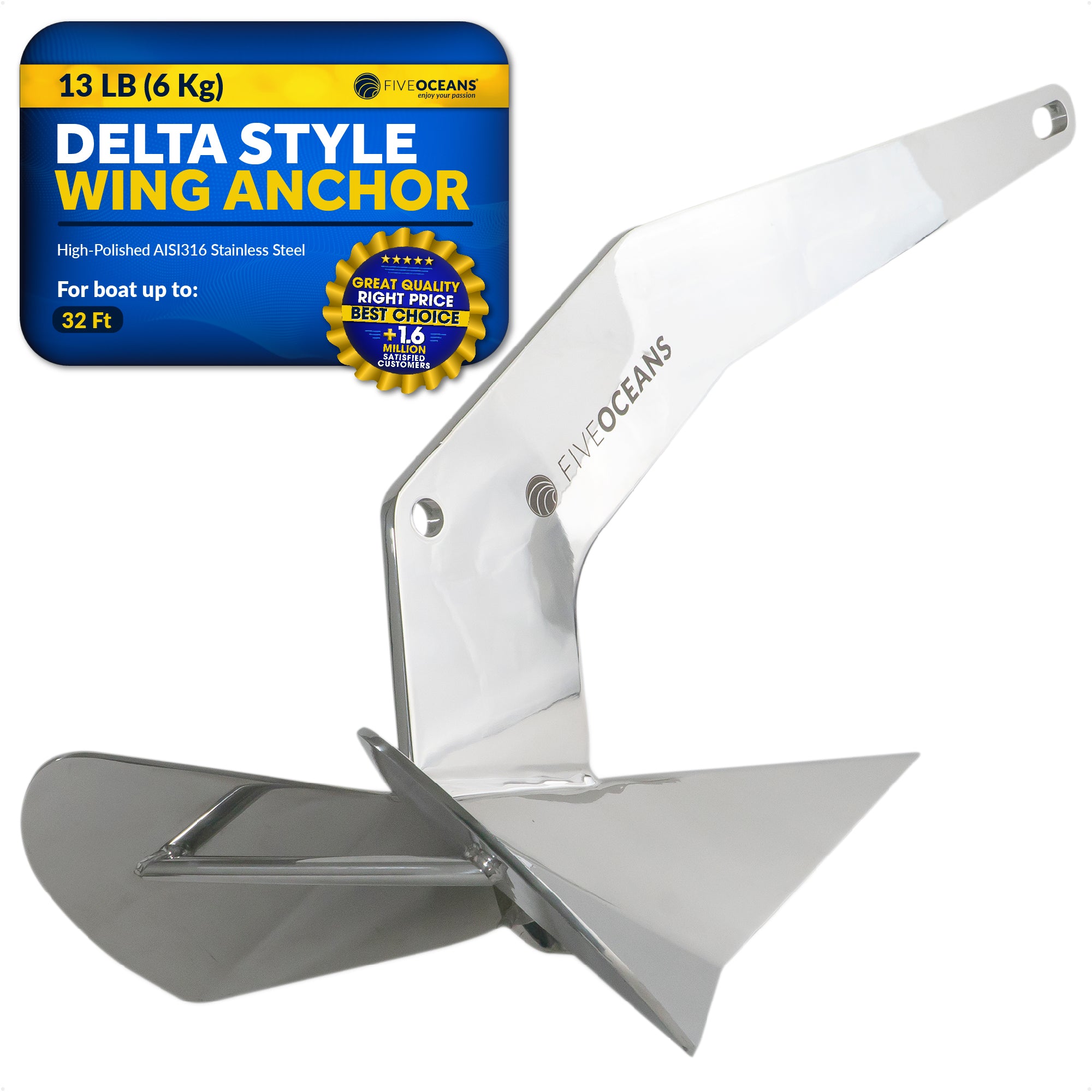 ISURE outlets MARINE 316 Stainless Steel Delta/Wing Boat Anchor ((150.00 VALUE)) 13 LBs