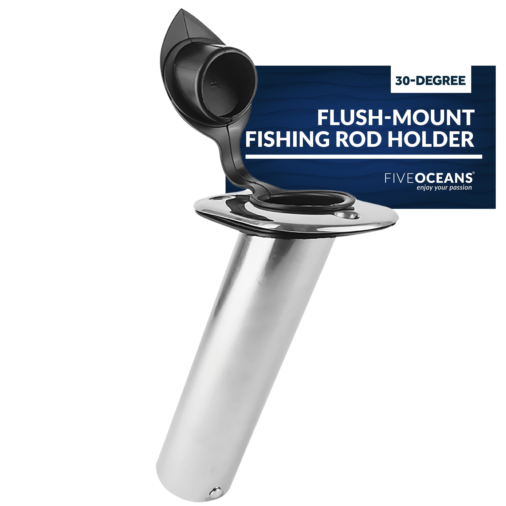 Stainless Steel Flush-Mount Fishing Rod Holder, 30-Degree Top Flange,