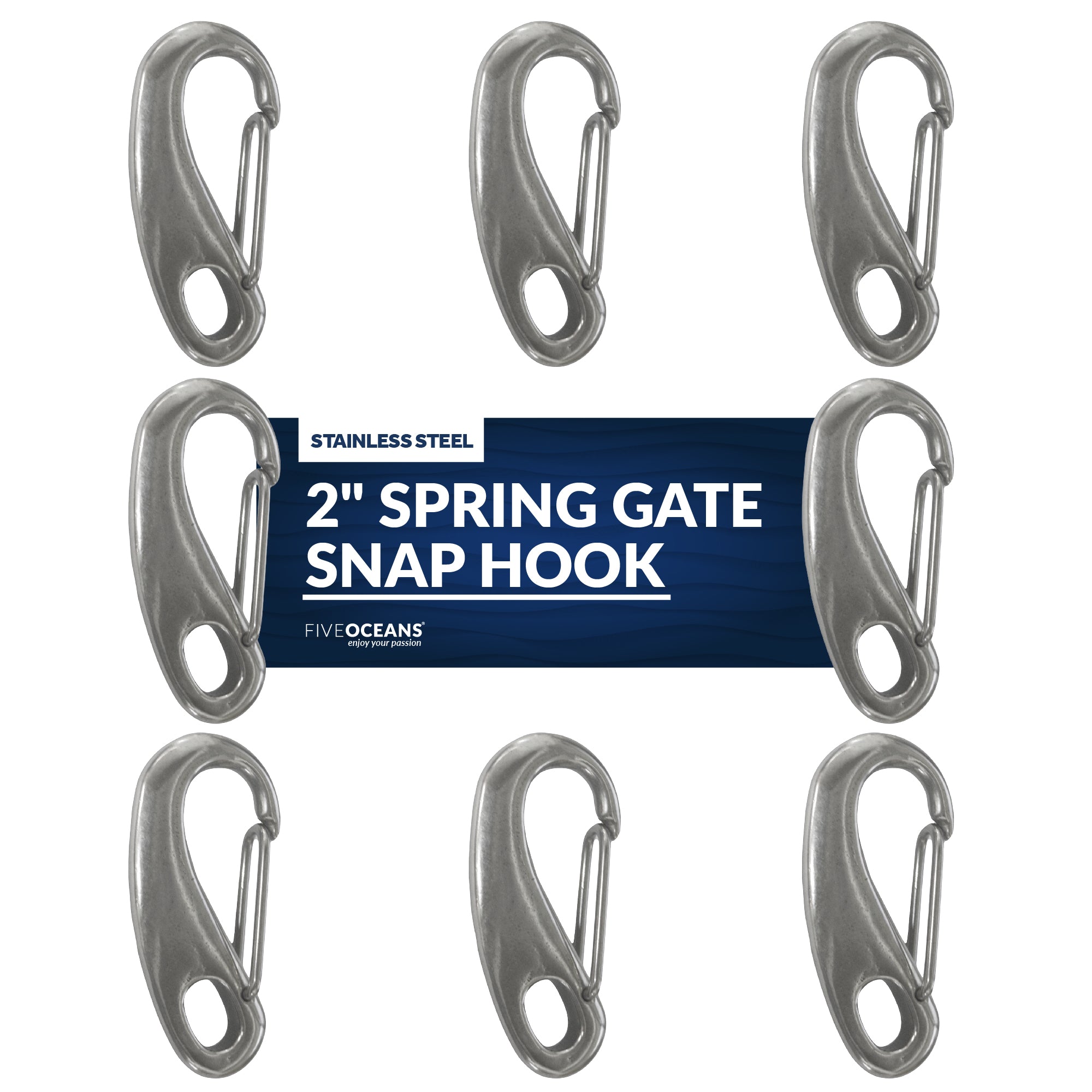 Five Oceans Stainless Steel Spring Tack Hook, 8-Psck, 2 Inches FO-461-M8