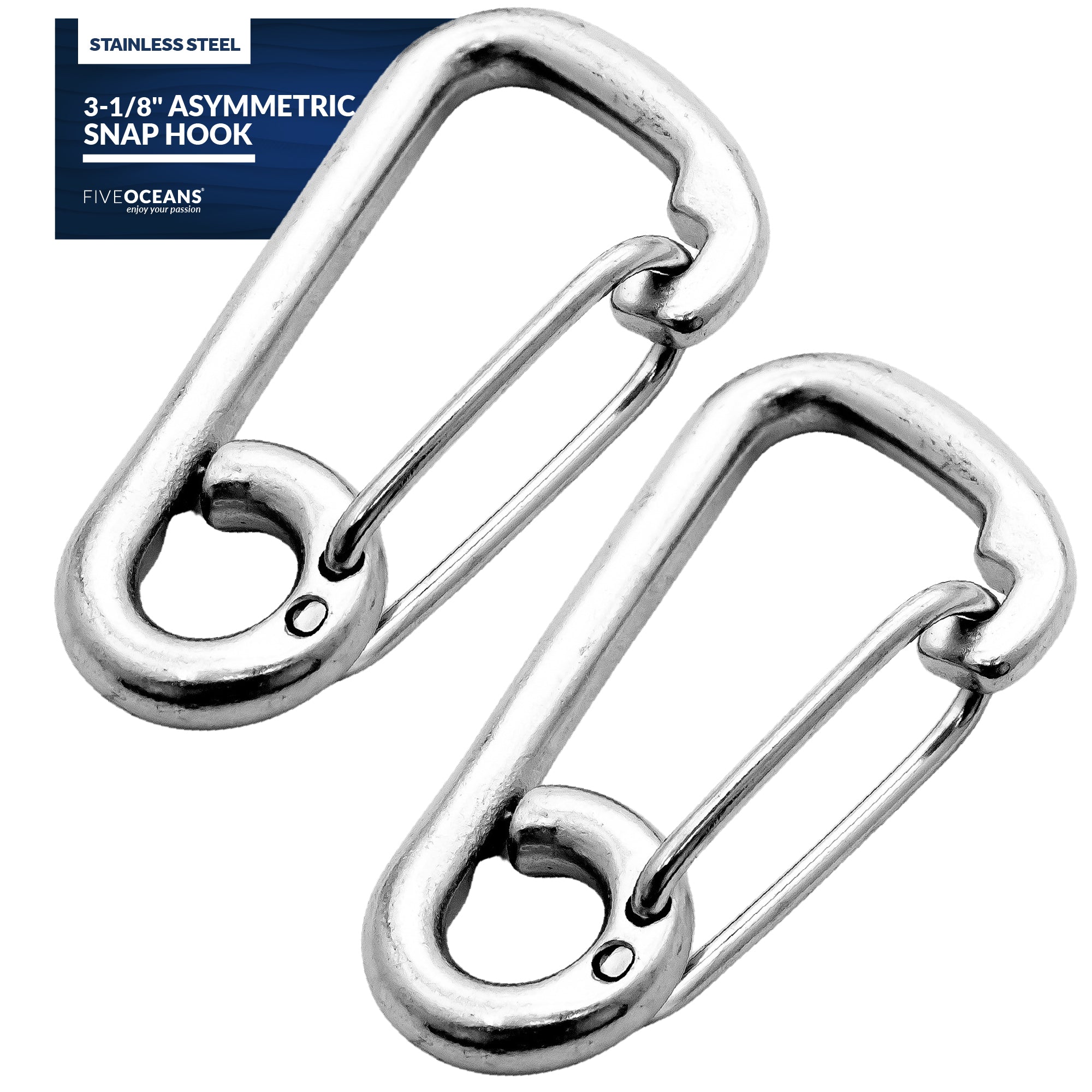 Five Oceans Asymmetric Snap Hook, 3-5/32 Inches (Two-Pack) Fo465-m2