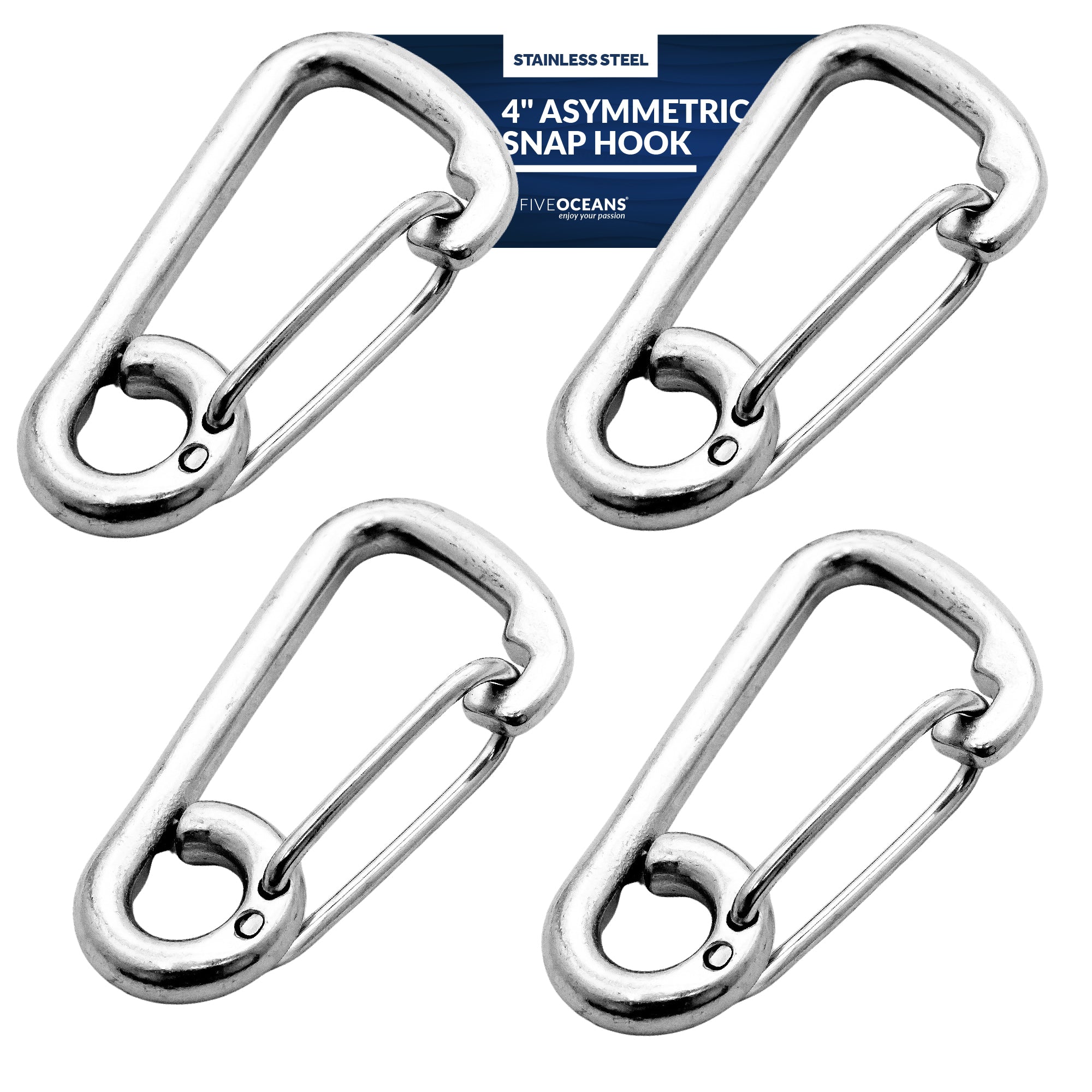 Five Oceans Stainless Asymmetric Snap Hook 4 inch (Set of 4) Fo-466-m4