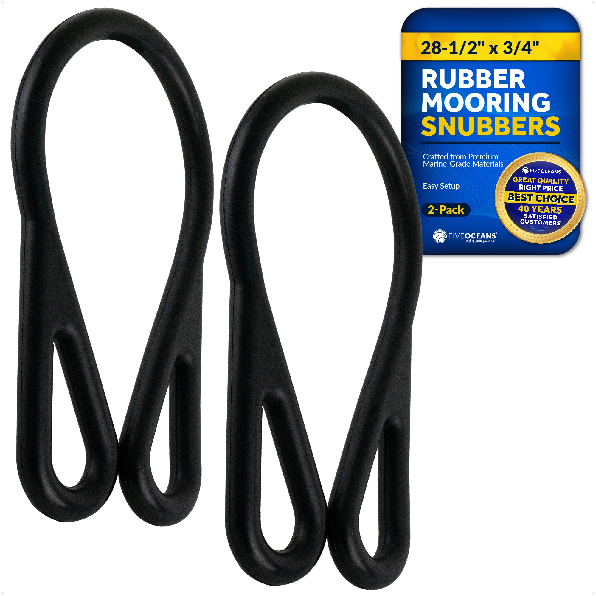 Boat Rubber Mooring Snubber, 28-1/2" x 3/4" - 2-Pack - FO102-M2 - Five Oceans