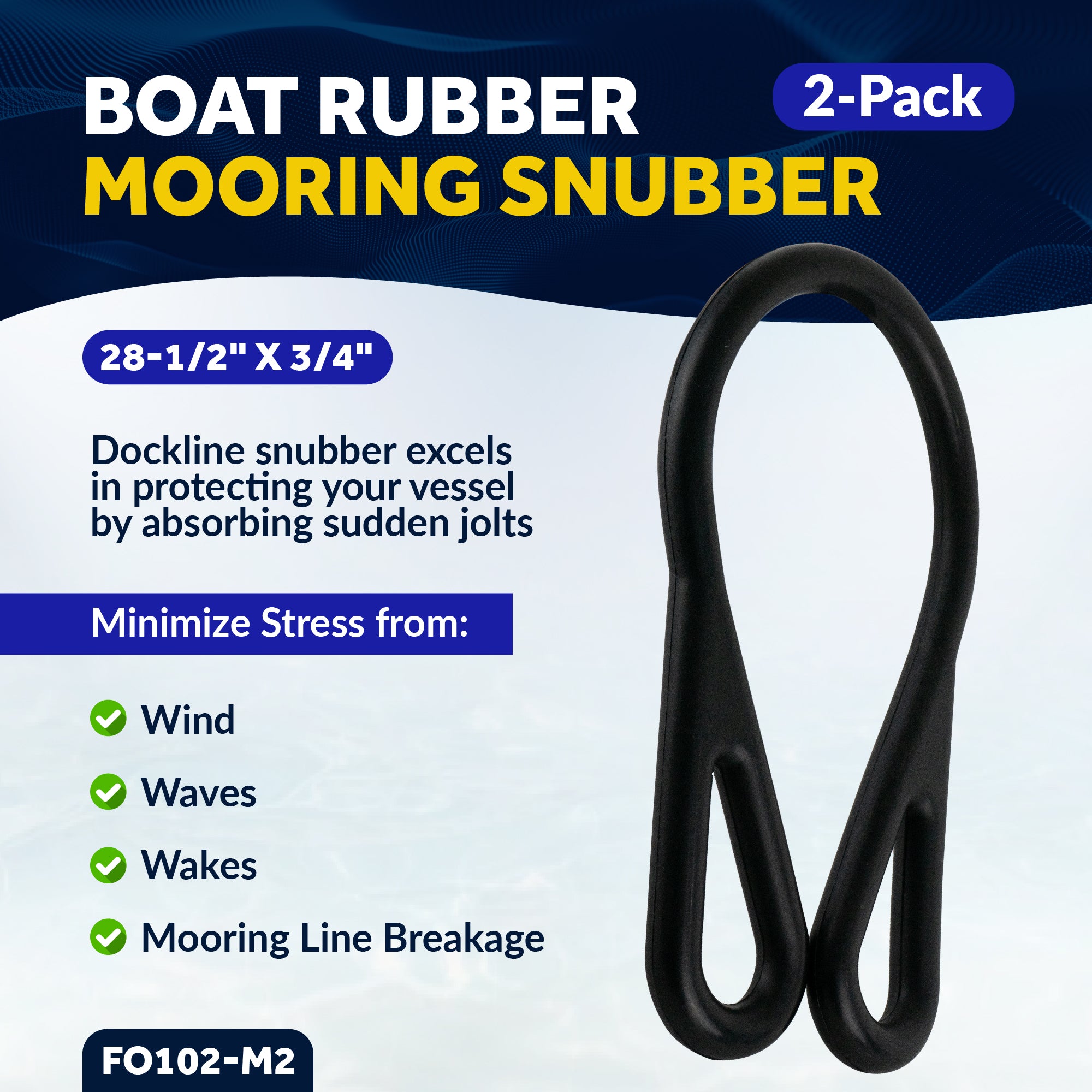 Boat Rubber Mooring Snubber, 28-1/2" x 3/4" - 2-Pack - FO102-M2 - Five Oceans