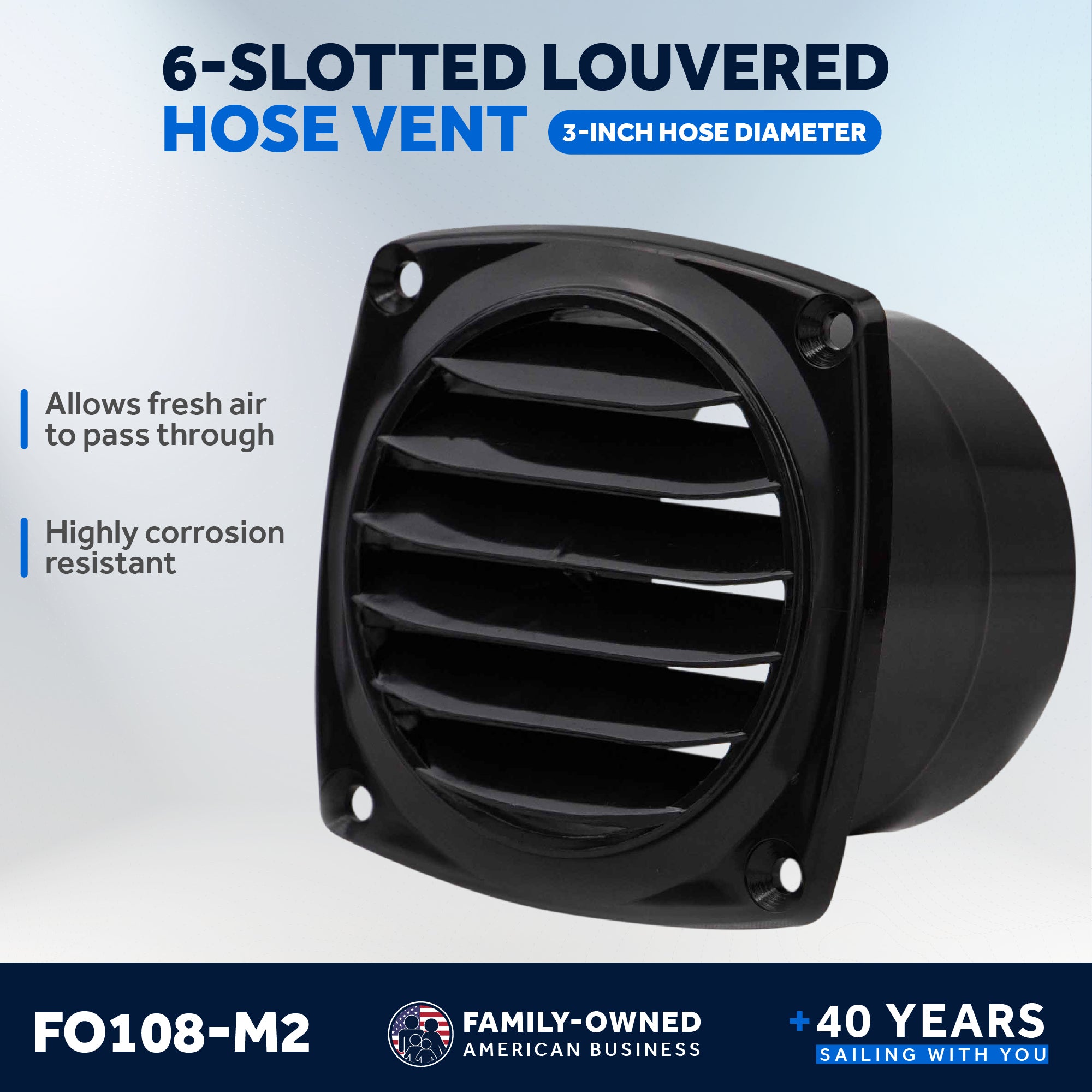 6-Slotted Louvered Hose Vent, 3-inch Hose Diameter, Black, 2-Pack - FO108-M2