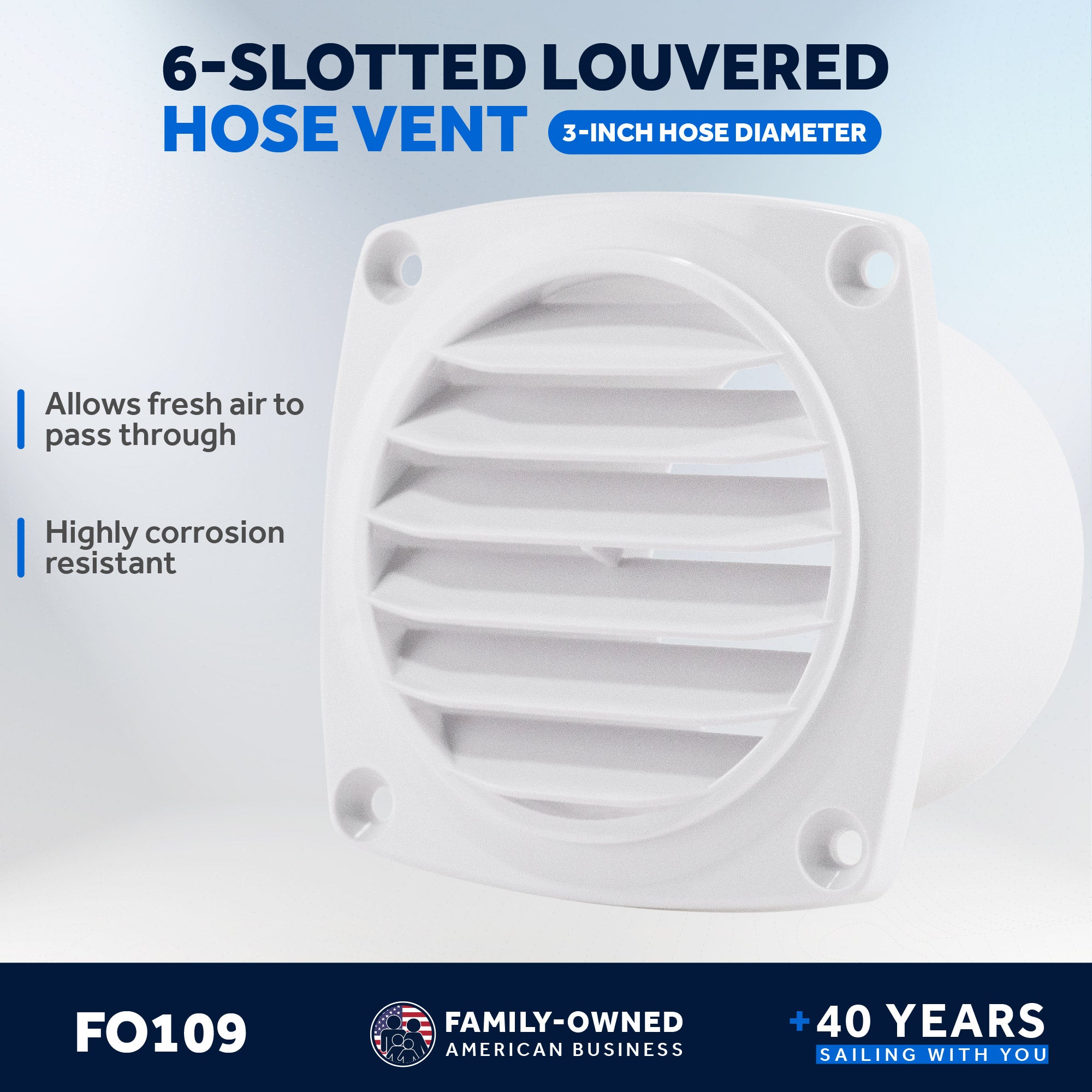 6-Slotted Louvered Hose Vent, 3-inch Hose Diameter, White - FO109