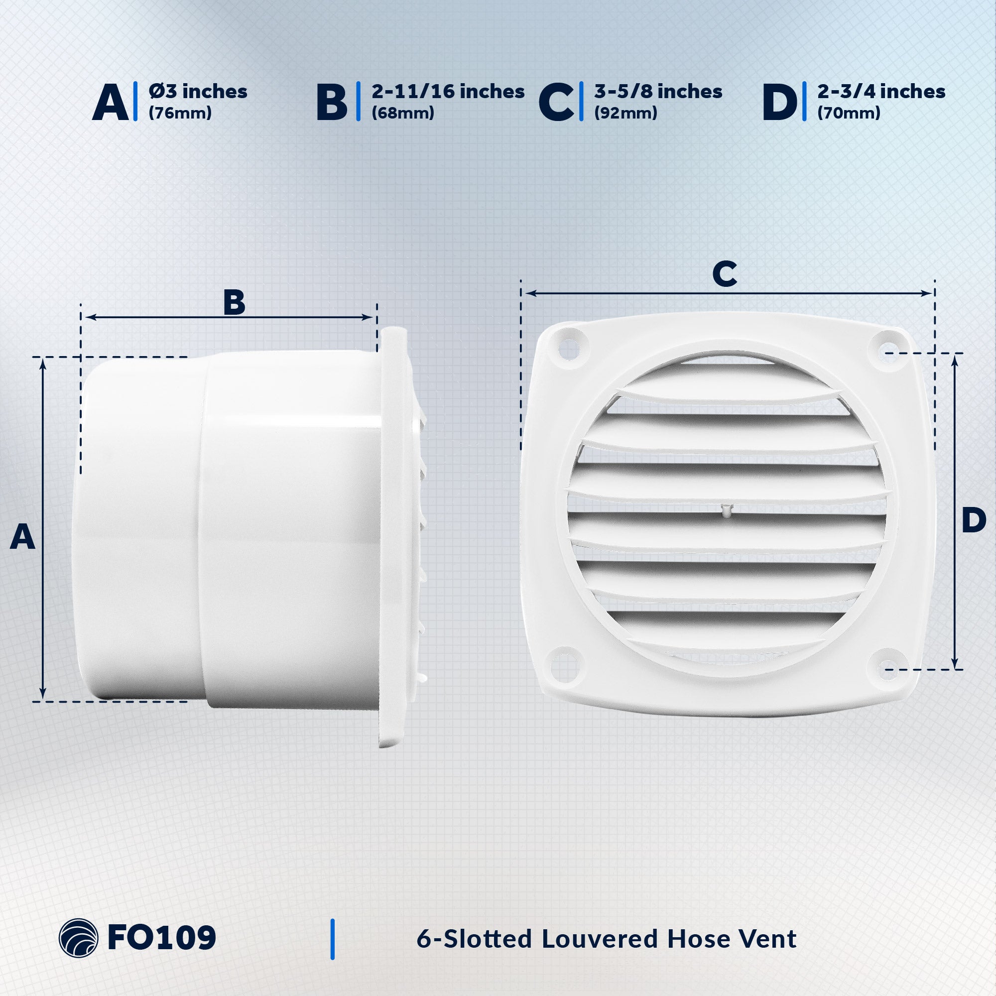 6-Slotted Louvered Hose Vent, 3-inch Hose Diameter, White - FO109