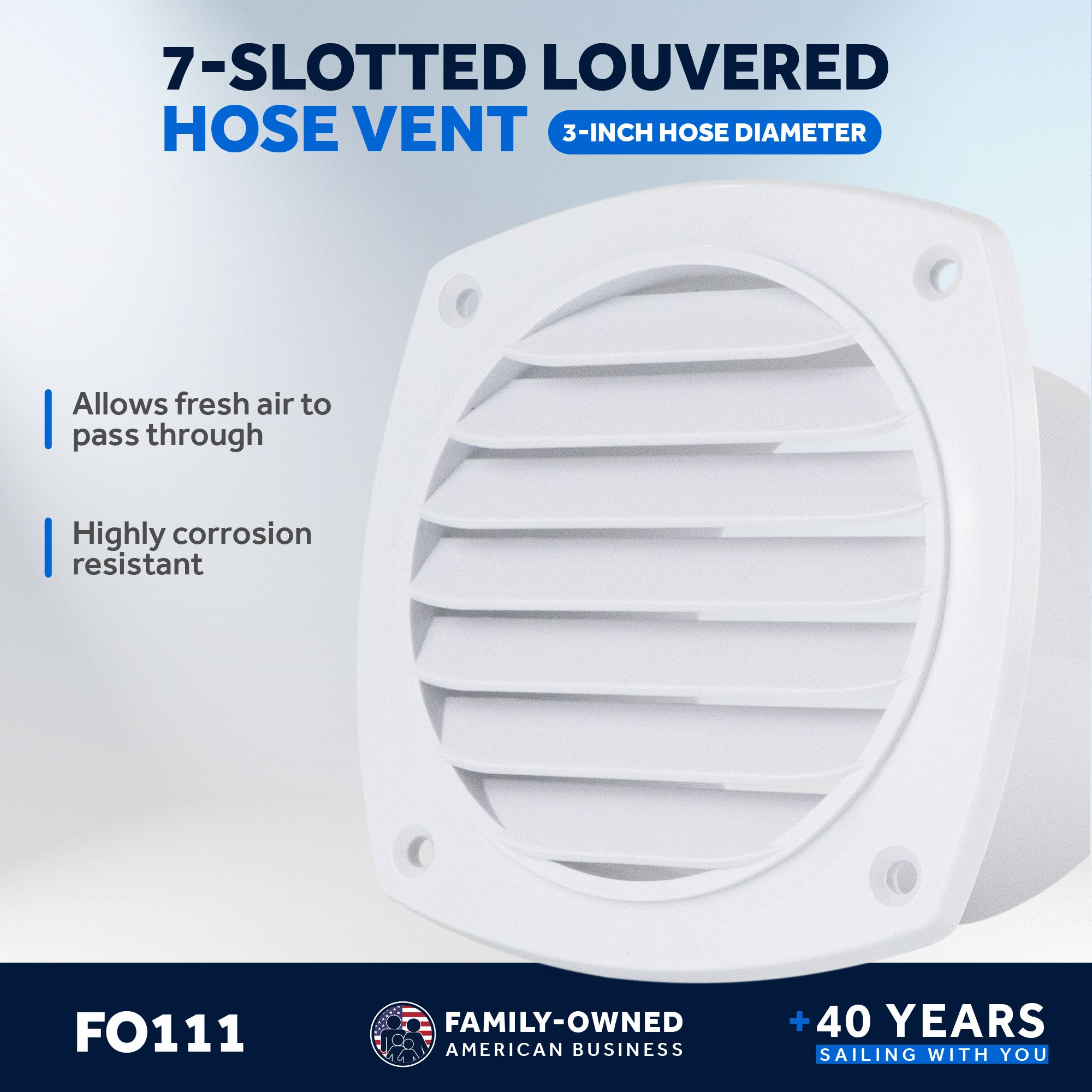 7-Slotted Louvered Hose Vent, 4-inch Hose Diameter, White - FO111