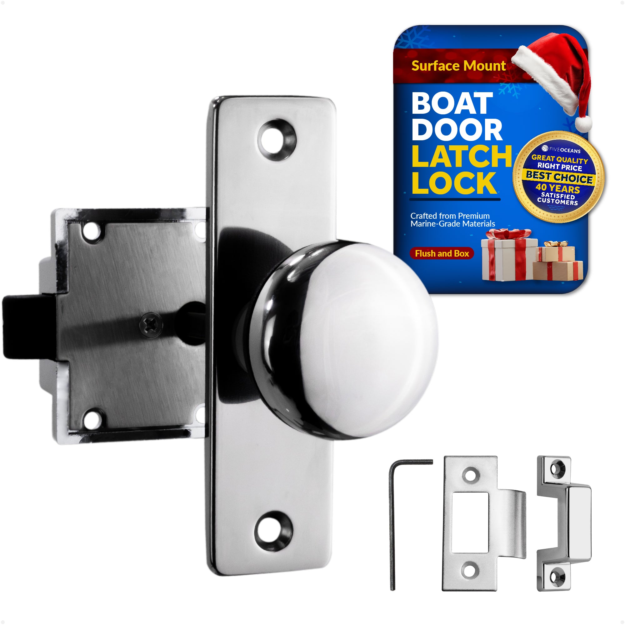 Boat Door Latch Lock, Surface Mount, Chrome Plated Finish - FO1409