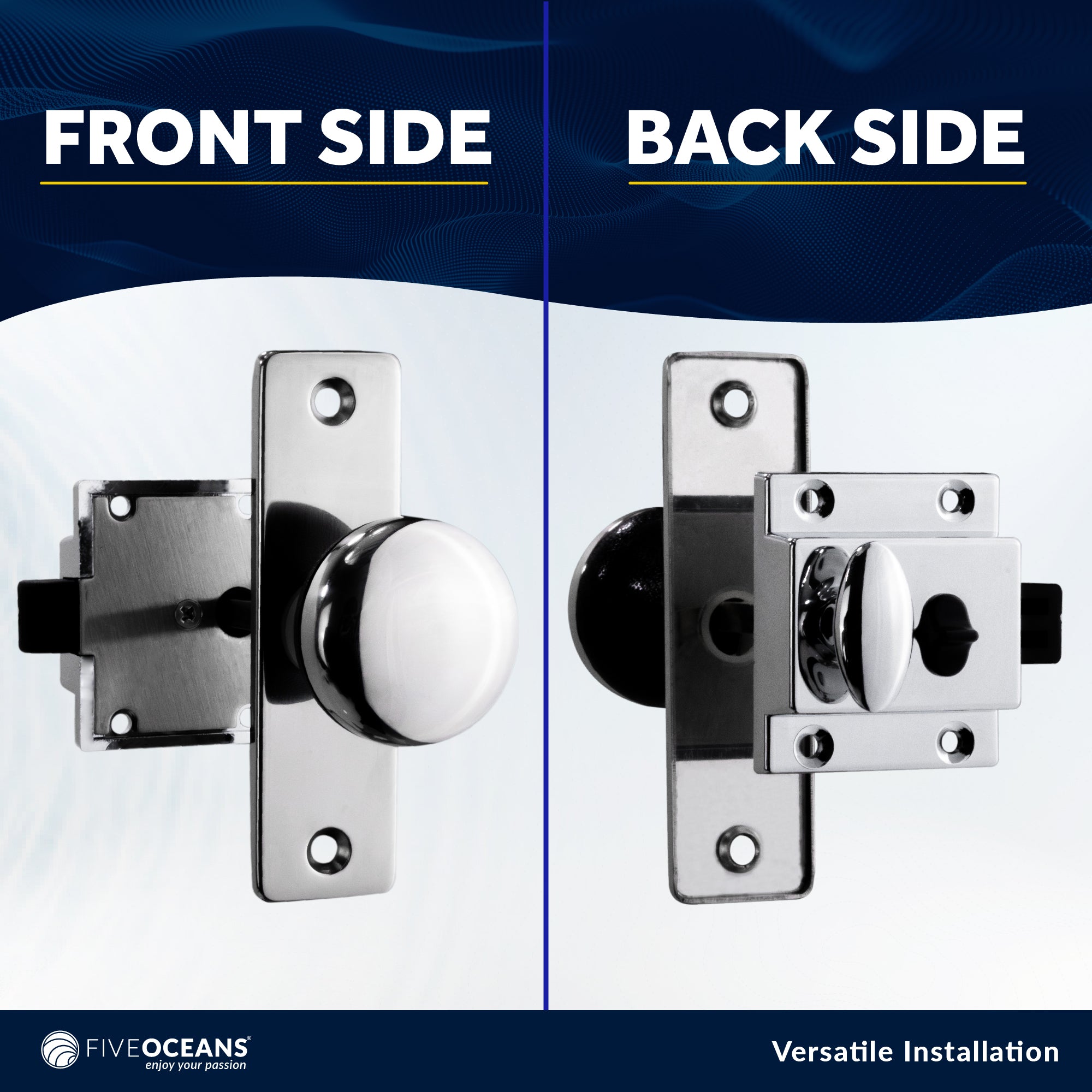 Boat Door Latch Lock, Surface Mount, Chrome Plated Finish - FO1409