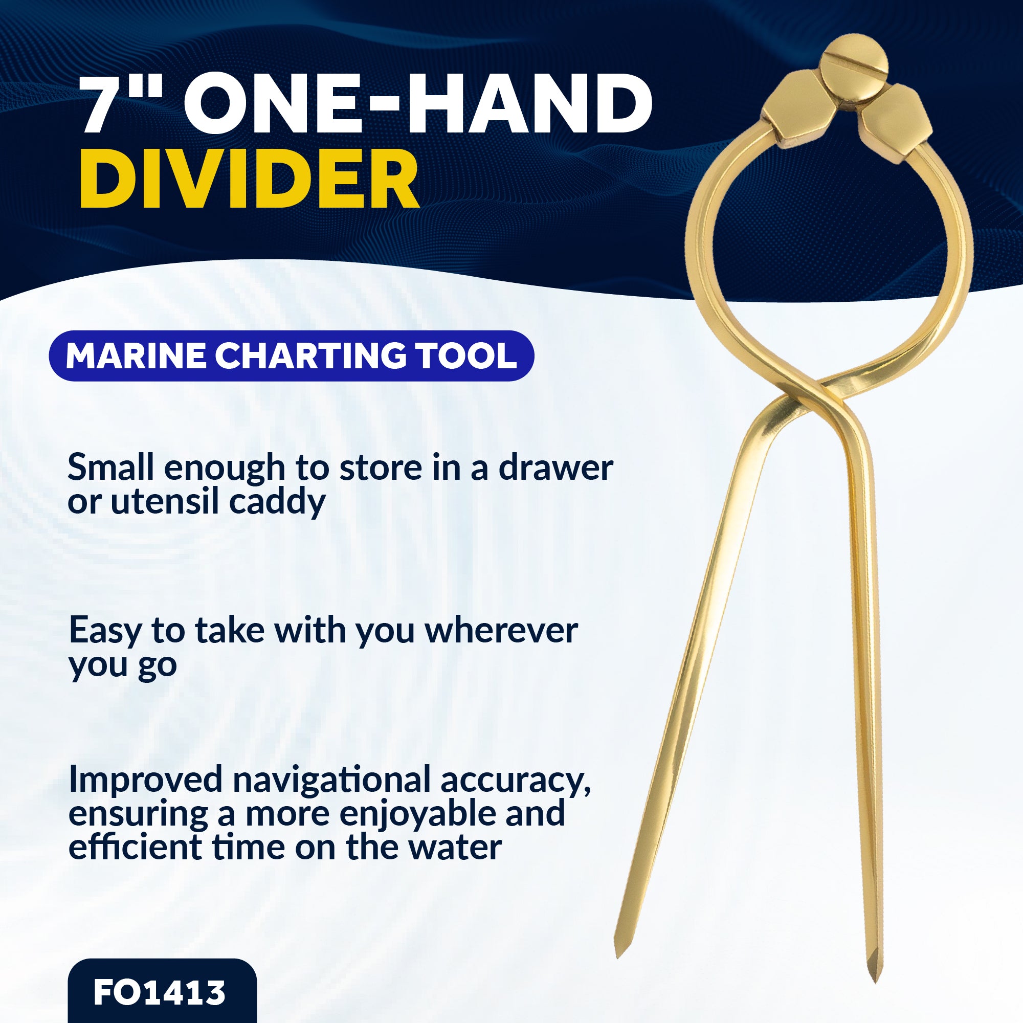 7" One-Hand Divider, Elegant Marine Charting Tool, Deluxe Brass Finish - FO1413