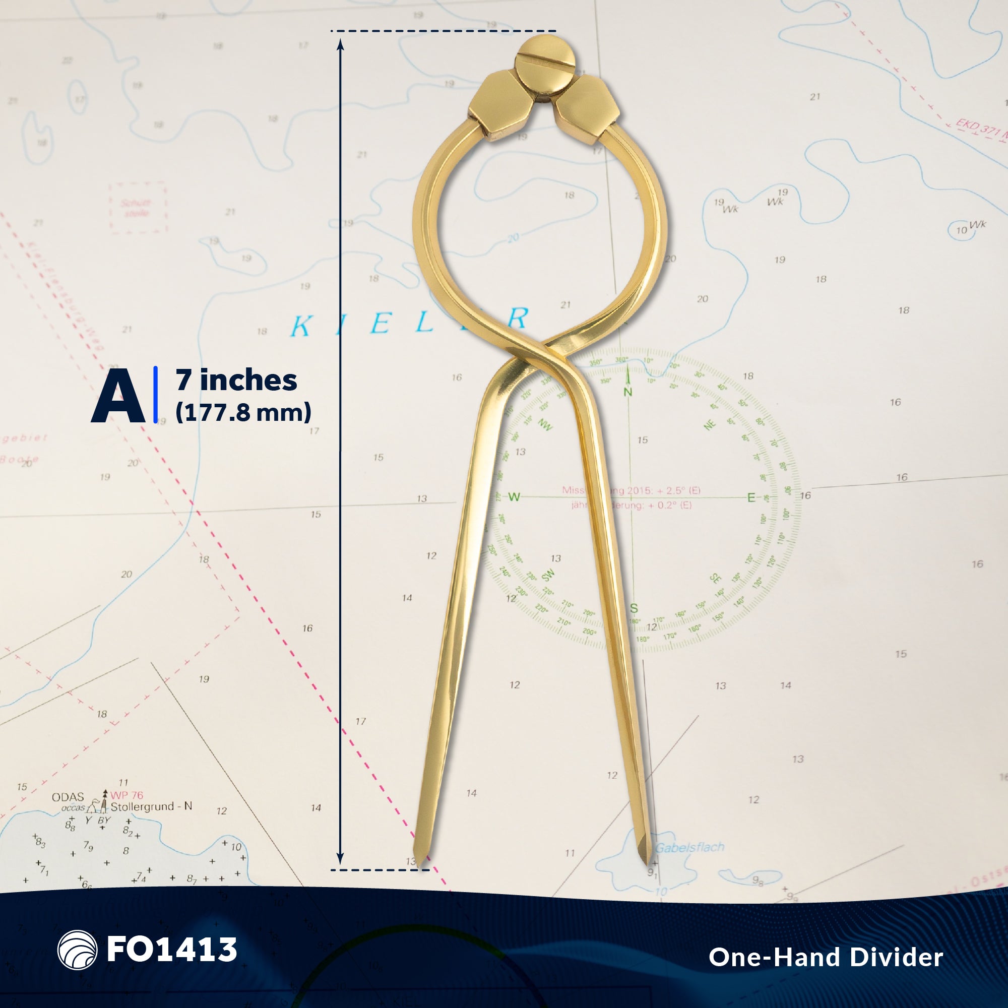 7" One-Hand Divider, Elegant Marine Charting Tool, Deluxe Brass Finish - FO1413