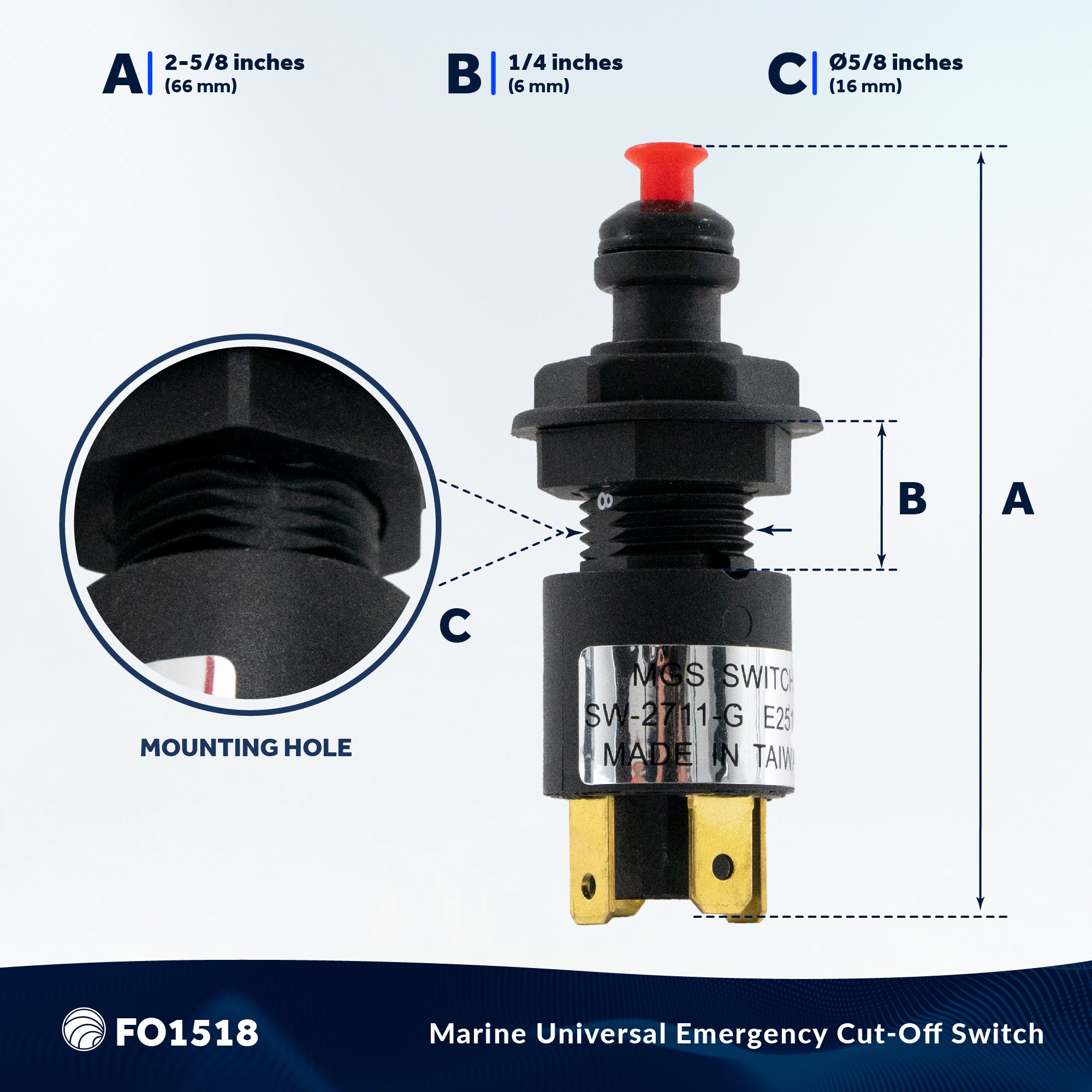 Emergency Cut-Off Switch, 12 Volts - FO1518 - Five Oceans