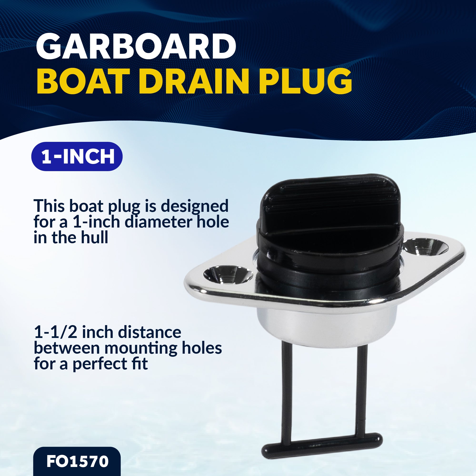 Garboard Boat Drain Plug For 1" Transom Hole, Chrome Plated Brass & Black Nylon - FO1570