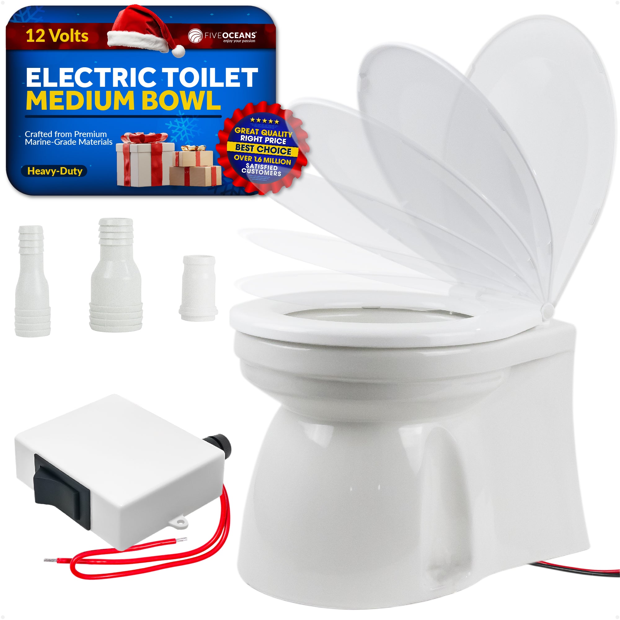 TMC Electric Toilet, Medium Bowl, Built-In Macerator Pump, 12V DC - FO1599