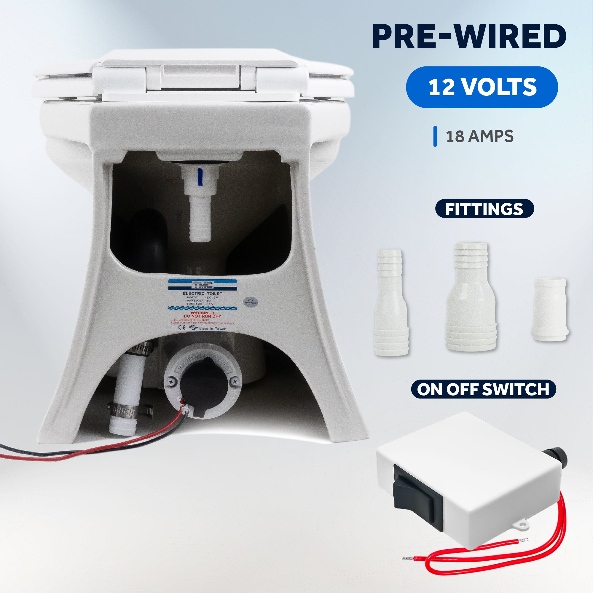 TMC Electric Toilet, Medium Bowl, Built-In Macerator Pump, 12V DC - FO1599