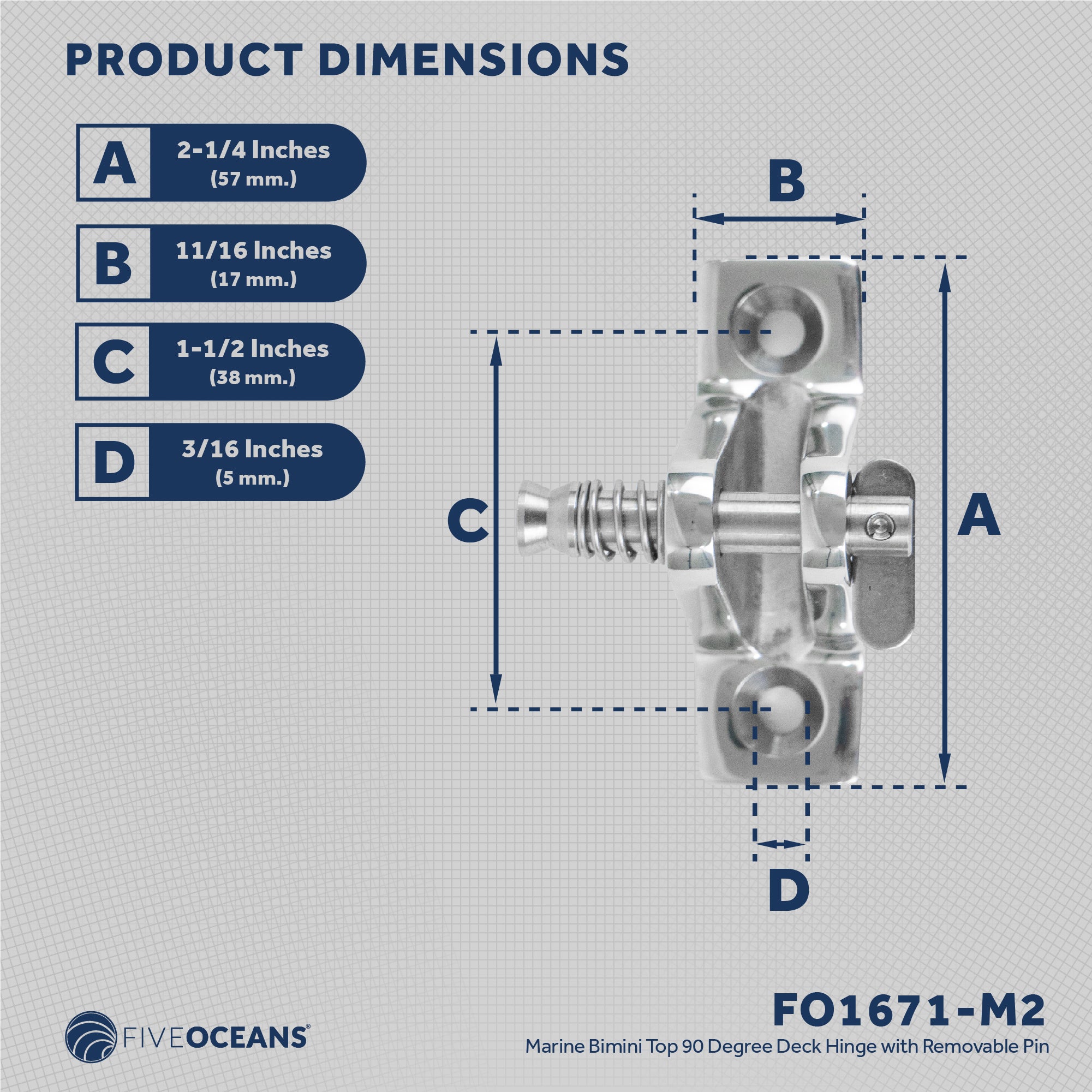 Bimini Top Hardware 90 Degree Deck Hinge with Removable Pin, AISI316 Stailess Steel - 2-Pack - FO1671-M2