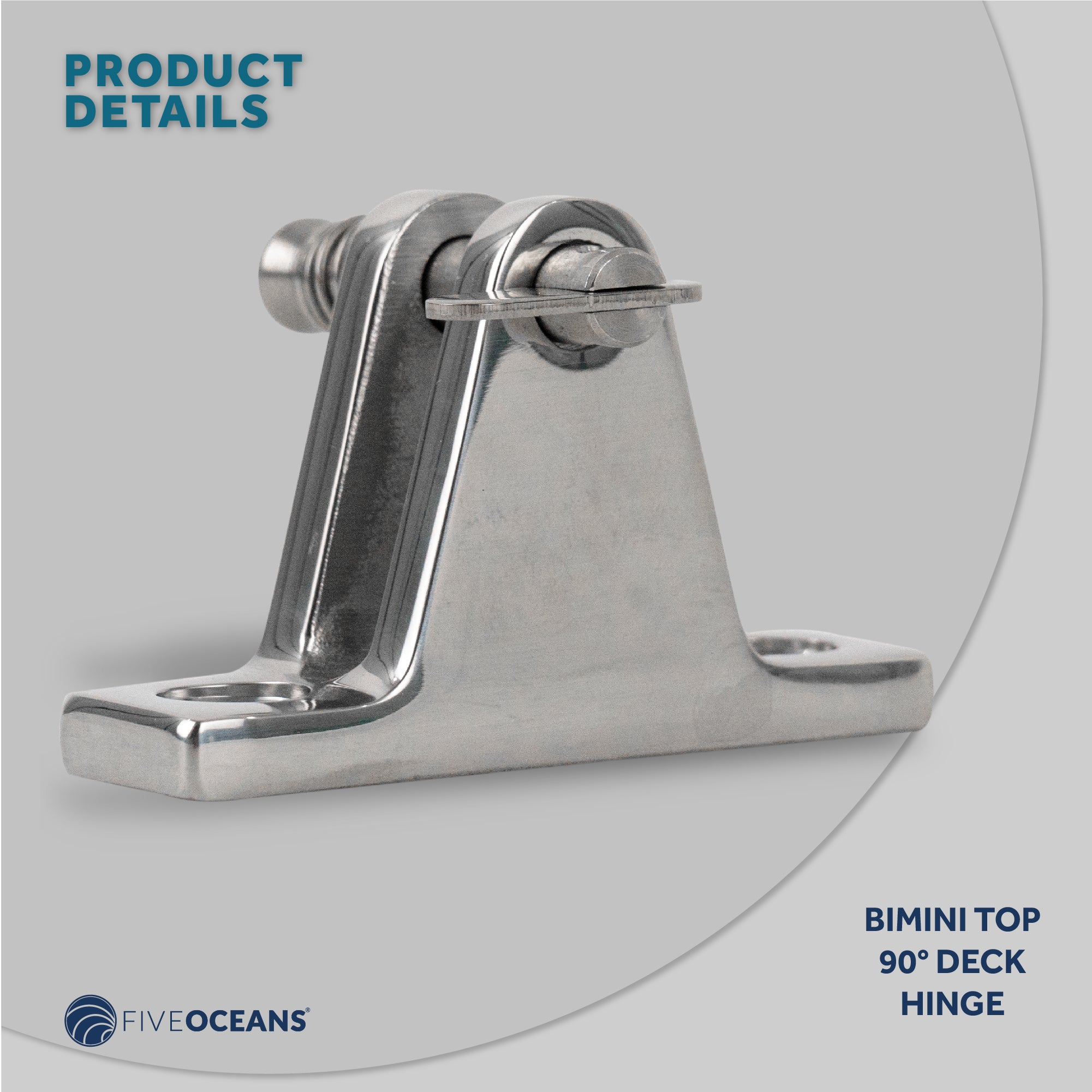 Bimini Top Hardware 90 Degree Deck Hinge with Removable Pin, AISI316 Stailess Steel - FO1671