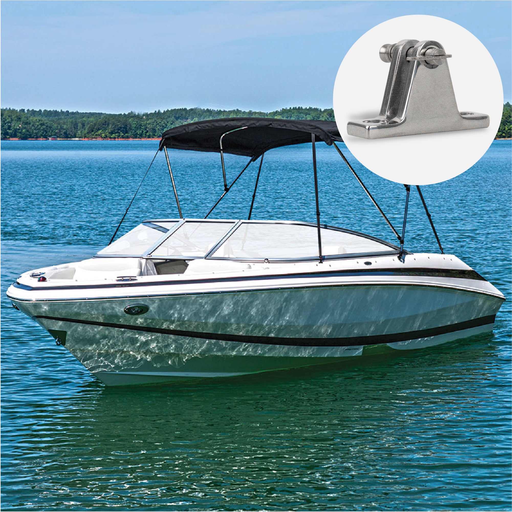 Bimini Top Hardware 90 Degree Deck Hinge with Removable Pin, AISI316 Stailess Steel - FO1671