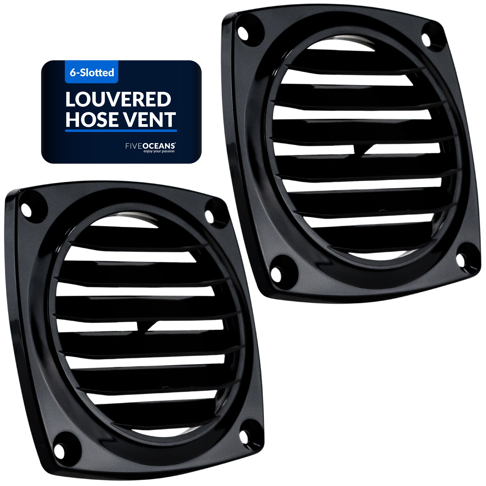 Louvered Flush Hose Ventilators, 6 slots, Black 2-Pack - FO1675-M2