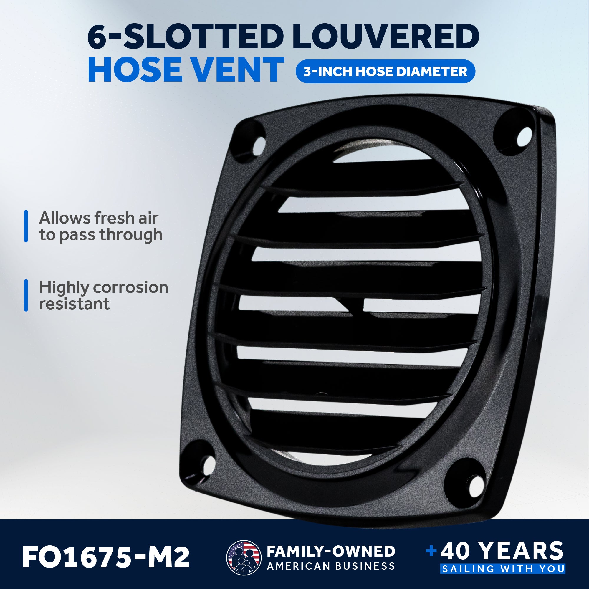 Louvered Flush Hose Ventilators, 6 slots, Black 2-Pack - FO1675-M2