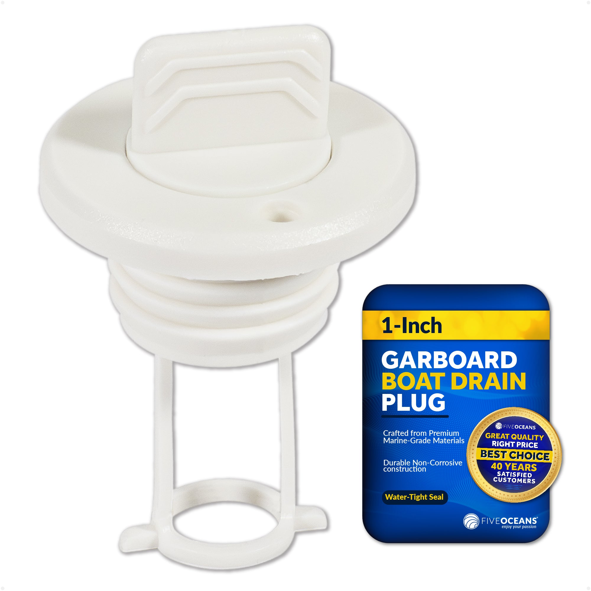 Garboard Boat Drain Plug For 1" Transom Hole, White Nylon - FO1794