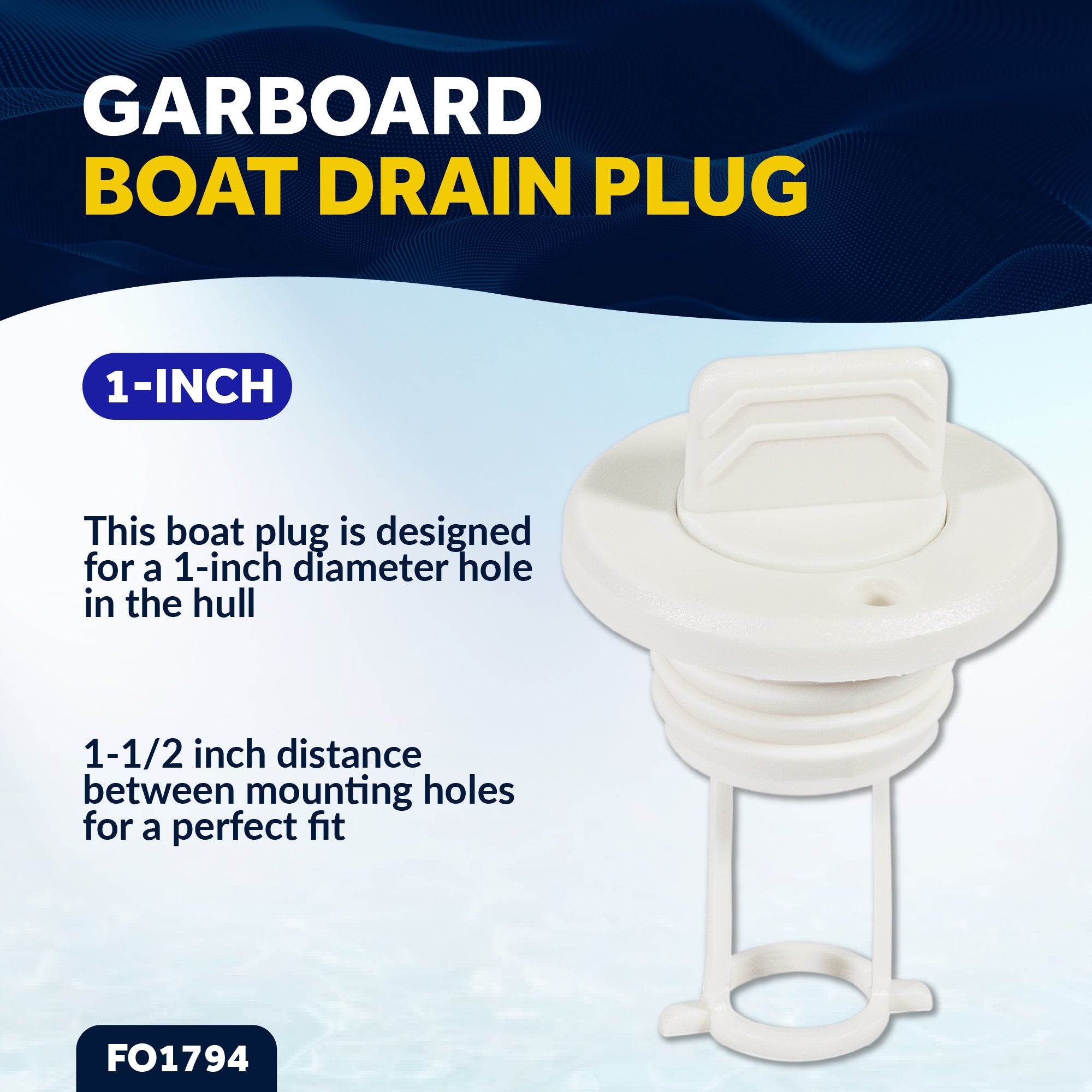 Garboard Boat Drain Plug For 1" Transom Hole, White Nylon - FO1794