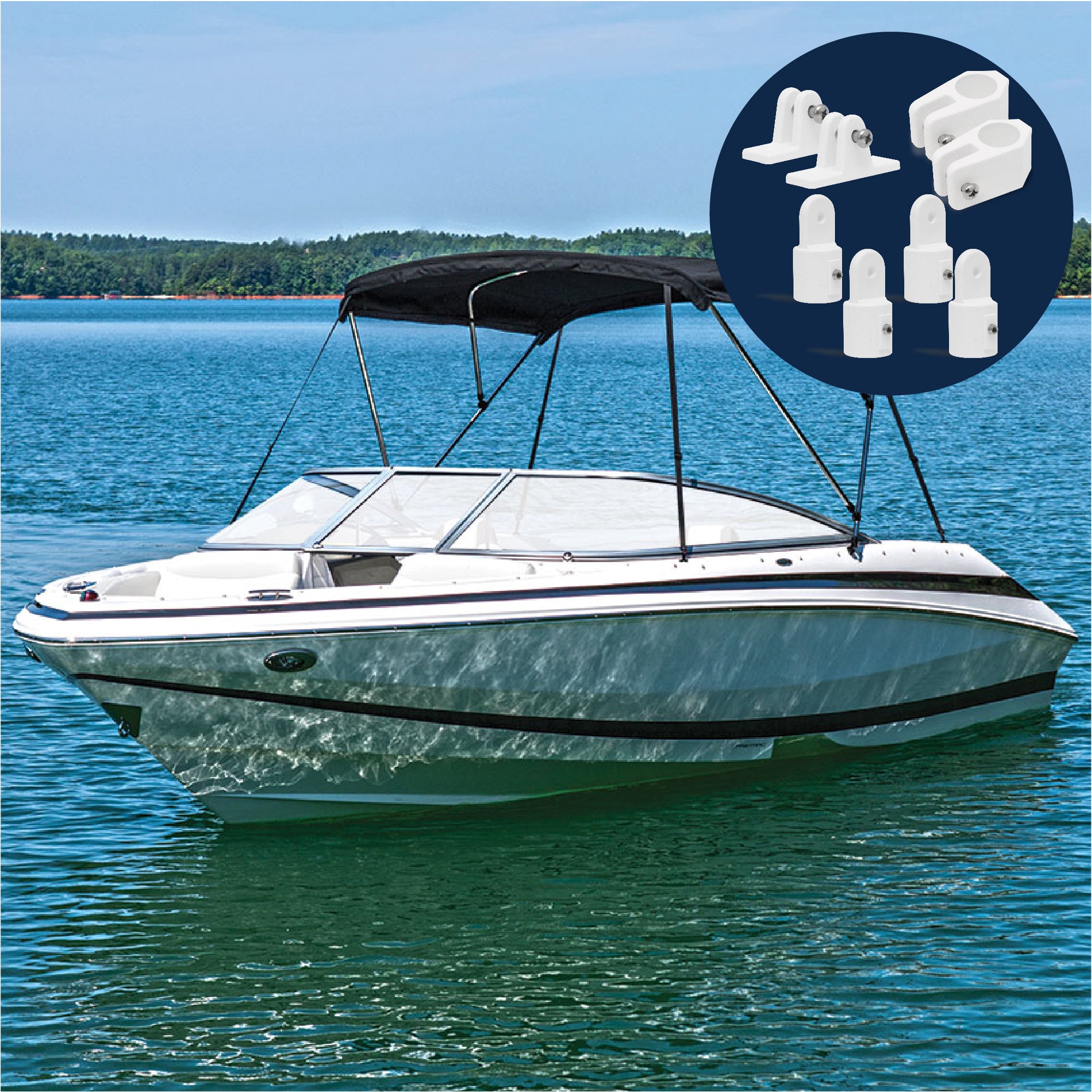 2 Bow Bimini Top Hardware Set 8 Piece, Fitting Fit 7/8", White Nylon - FO1879-C2