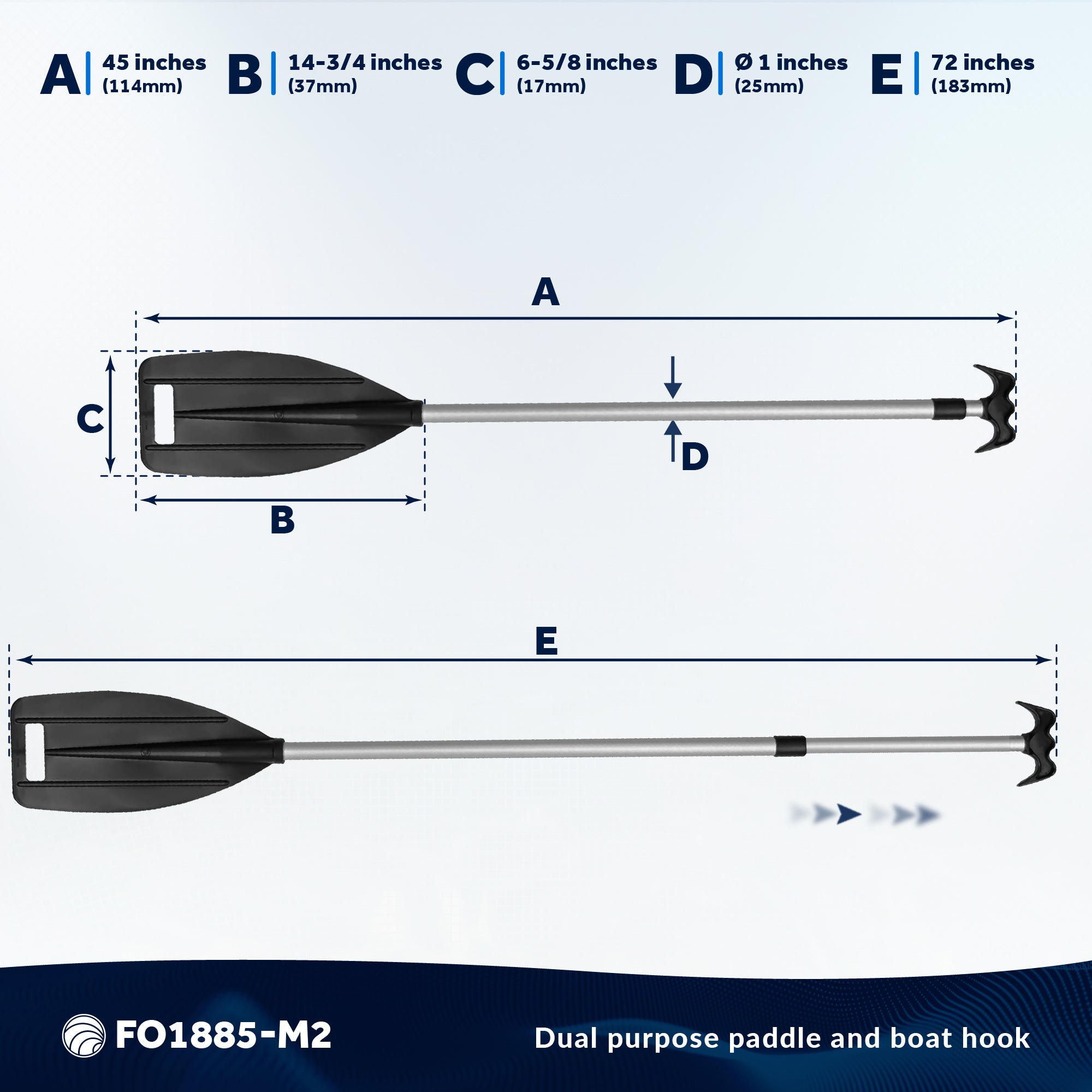 Telescoping Canoe Paddle and Boat Hook, Extend from 45" to 72" - 2-Pack - FO1885-M2