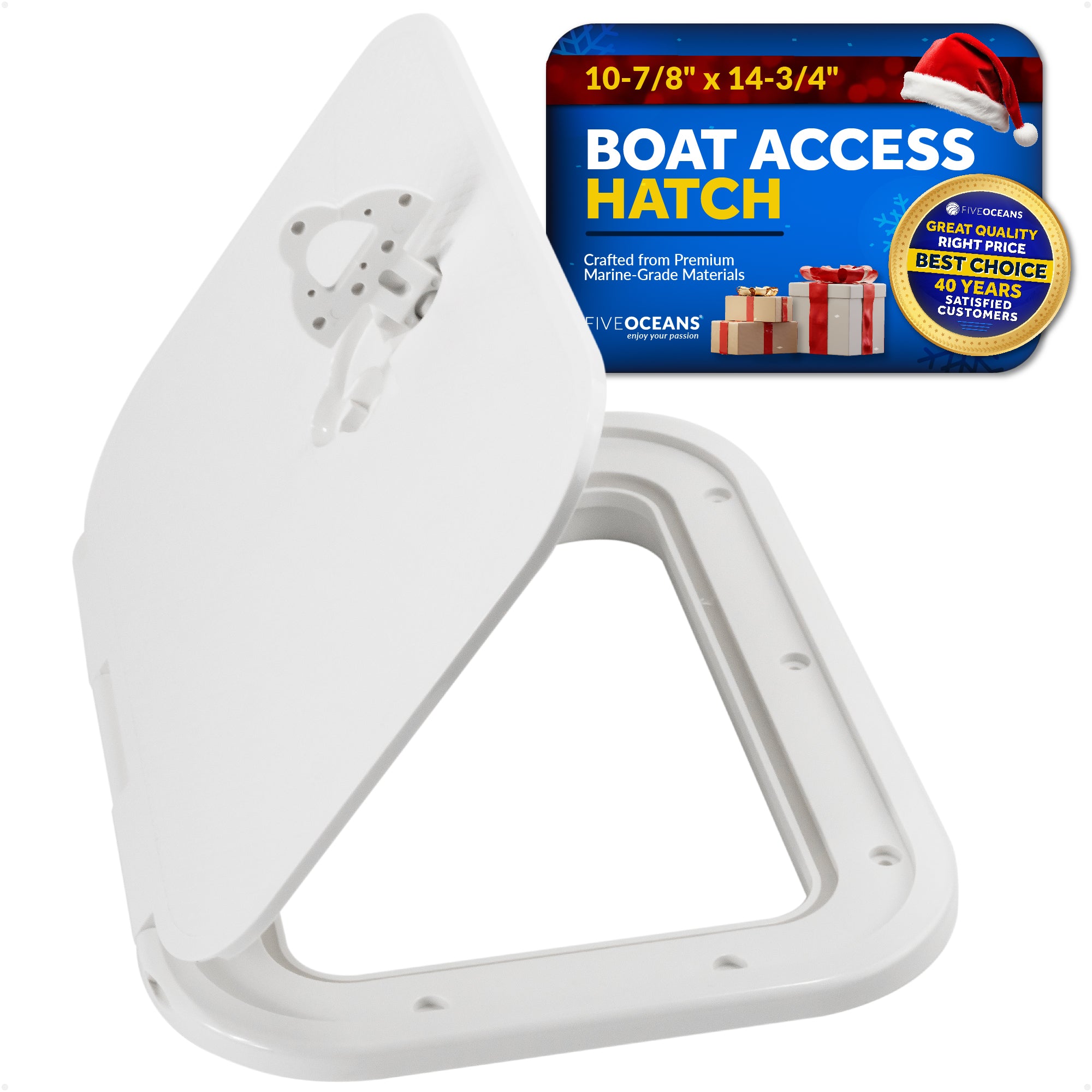 Boat Access Hatch, 10-7/8" x 14-3/4" Locking Slam Latch System, Off-White - FO2078