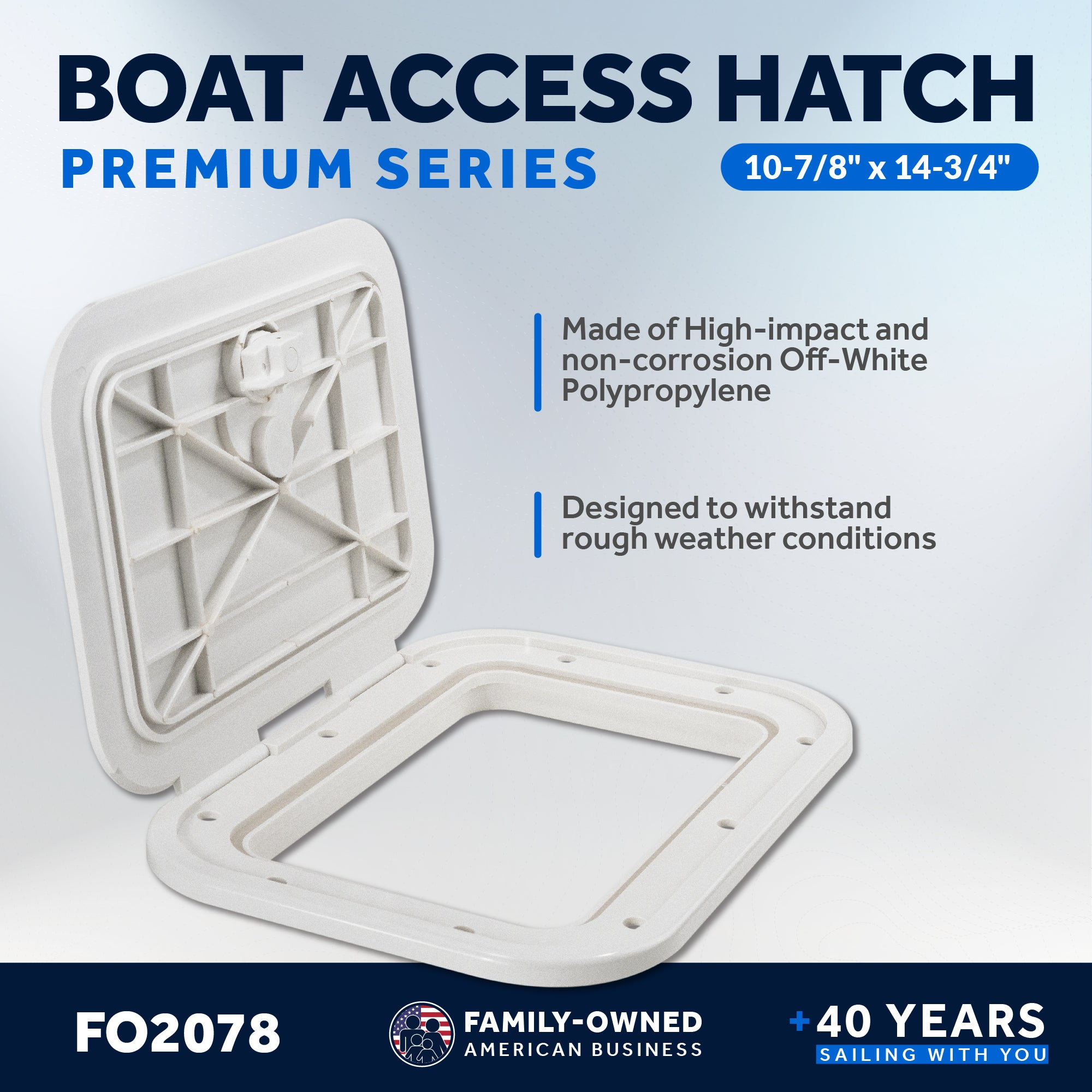 Boat Access Hatch, 10-7/8" x 14-3/4" Locking Slam Latch System, Off-White - FO2078