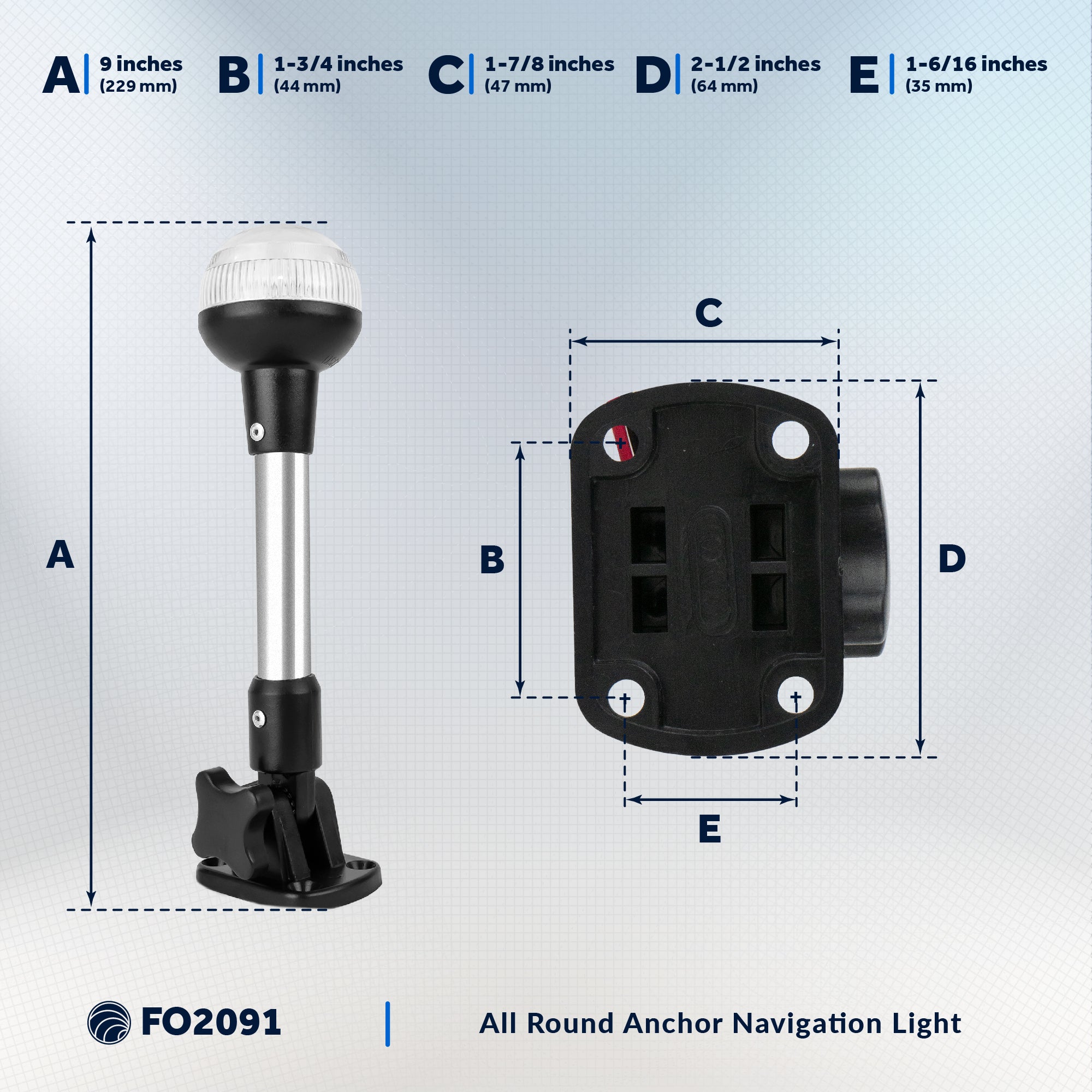 Anchor Navigation Light, 9" Fold-Down, 2NM - FO2091