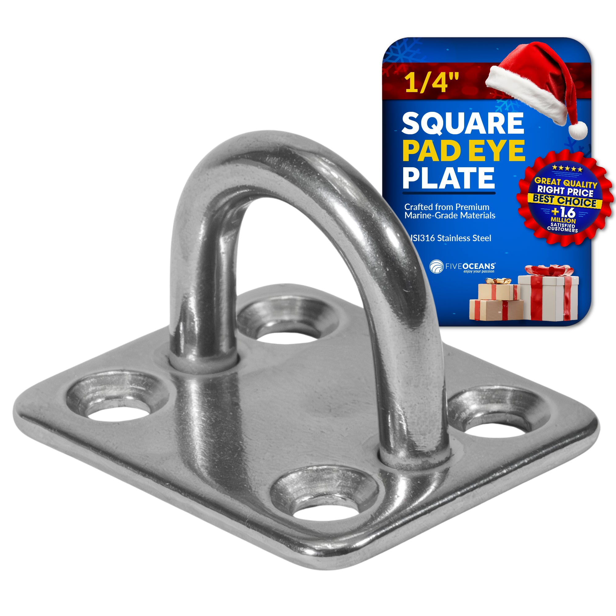 Heavy Duty 1/4" Stainless Steel Square Pad Eye - FO2100