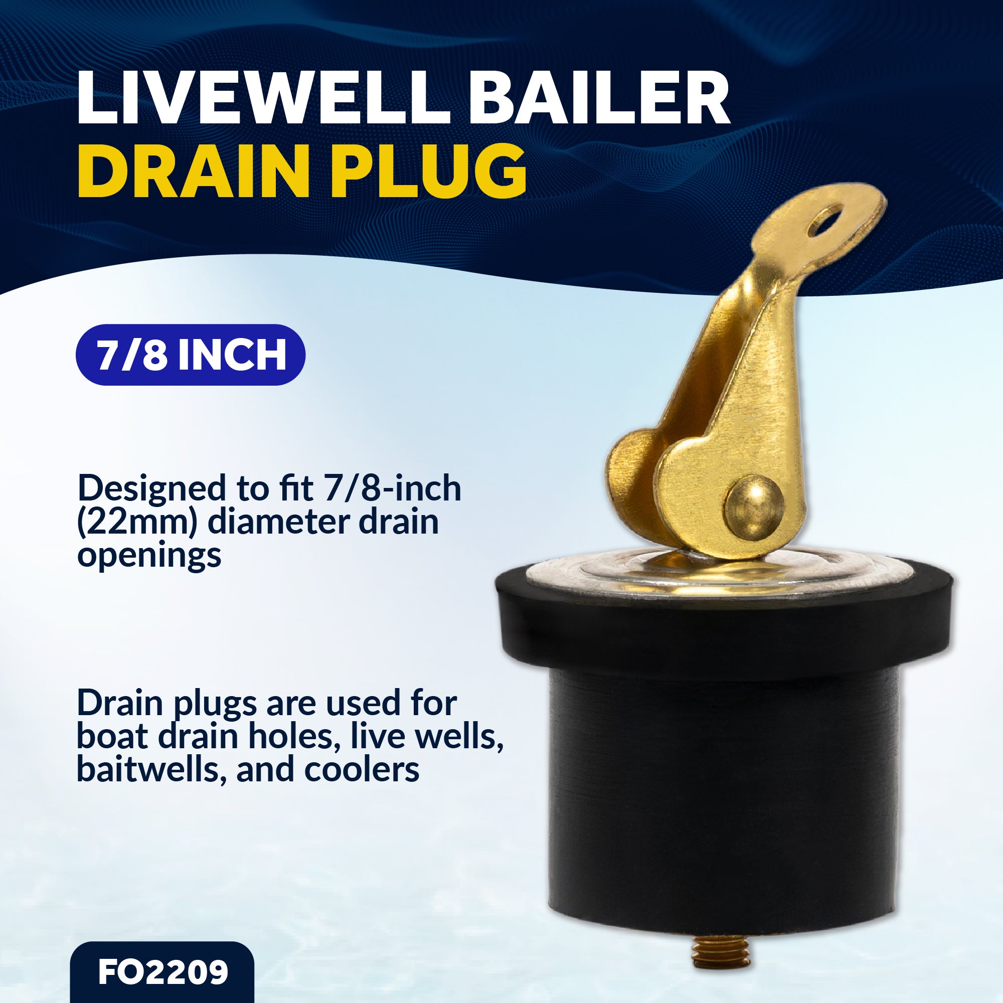 Livewell Bailer Drain Plug for 7/8" Diameter Drains - FO2209 - Five Oceans