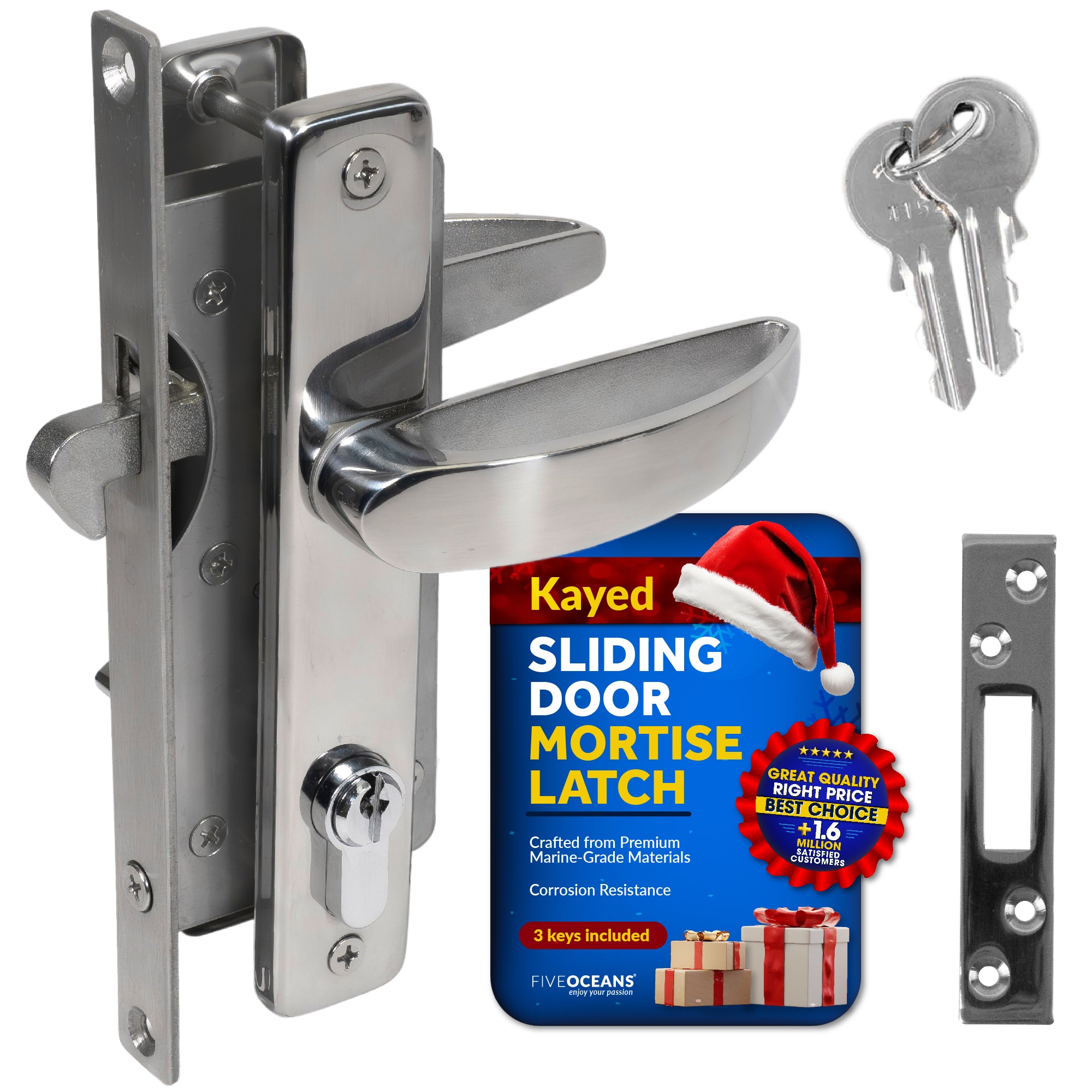 Sliding Door Mortise Latch Set, Stainless Steel, 3 Keys - FO2240