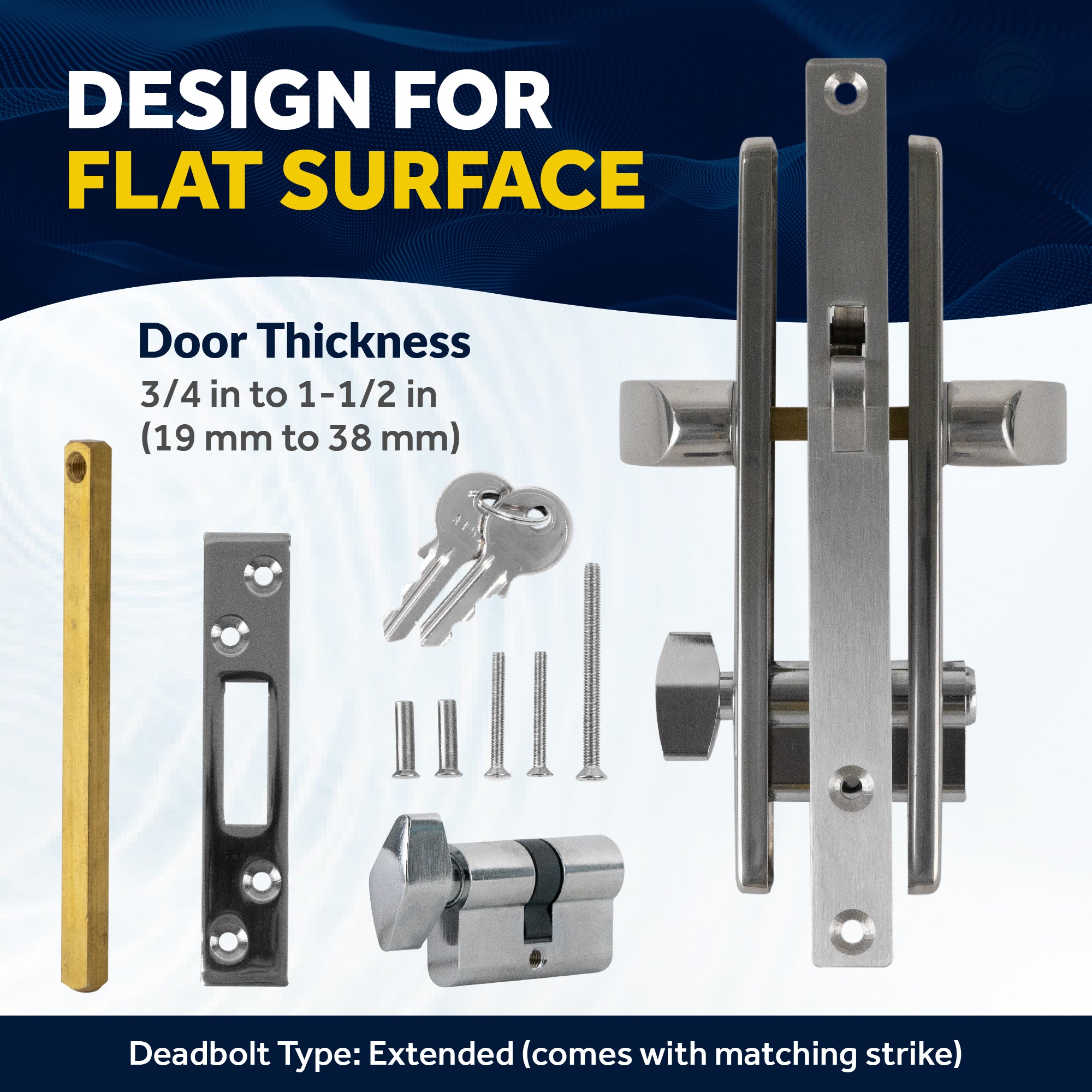 Sliding Door Mortise Latch Set, Stainless Steel, 3 Keys - FO2240