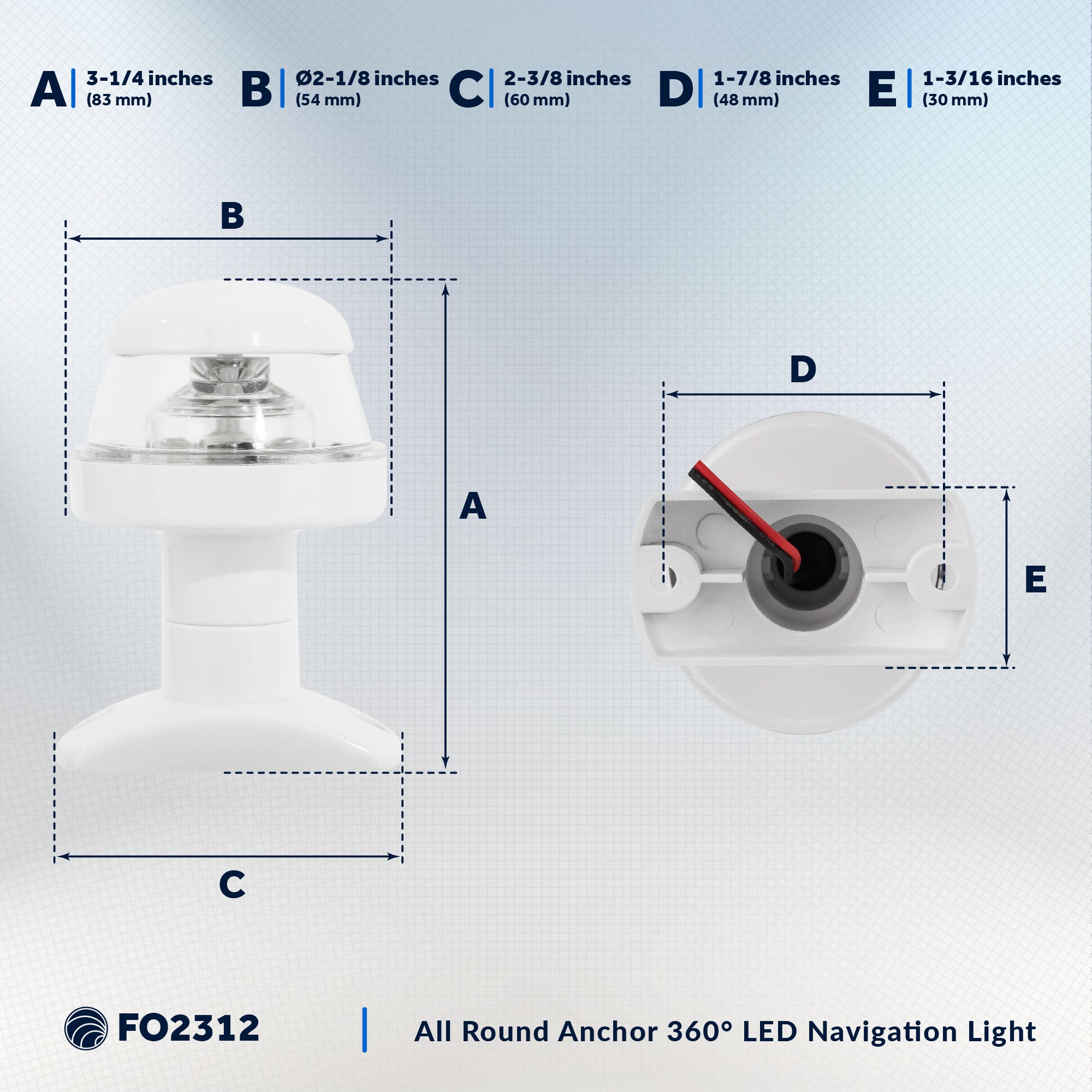 LED Anchor Navigation Light 3-1/4", Fixed Mount, 2NM - FO2312