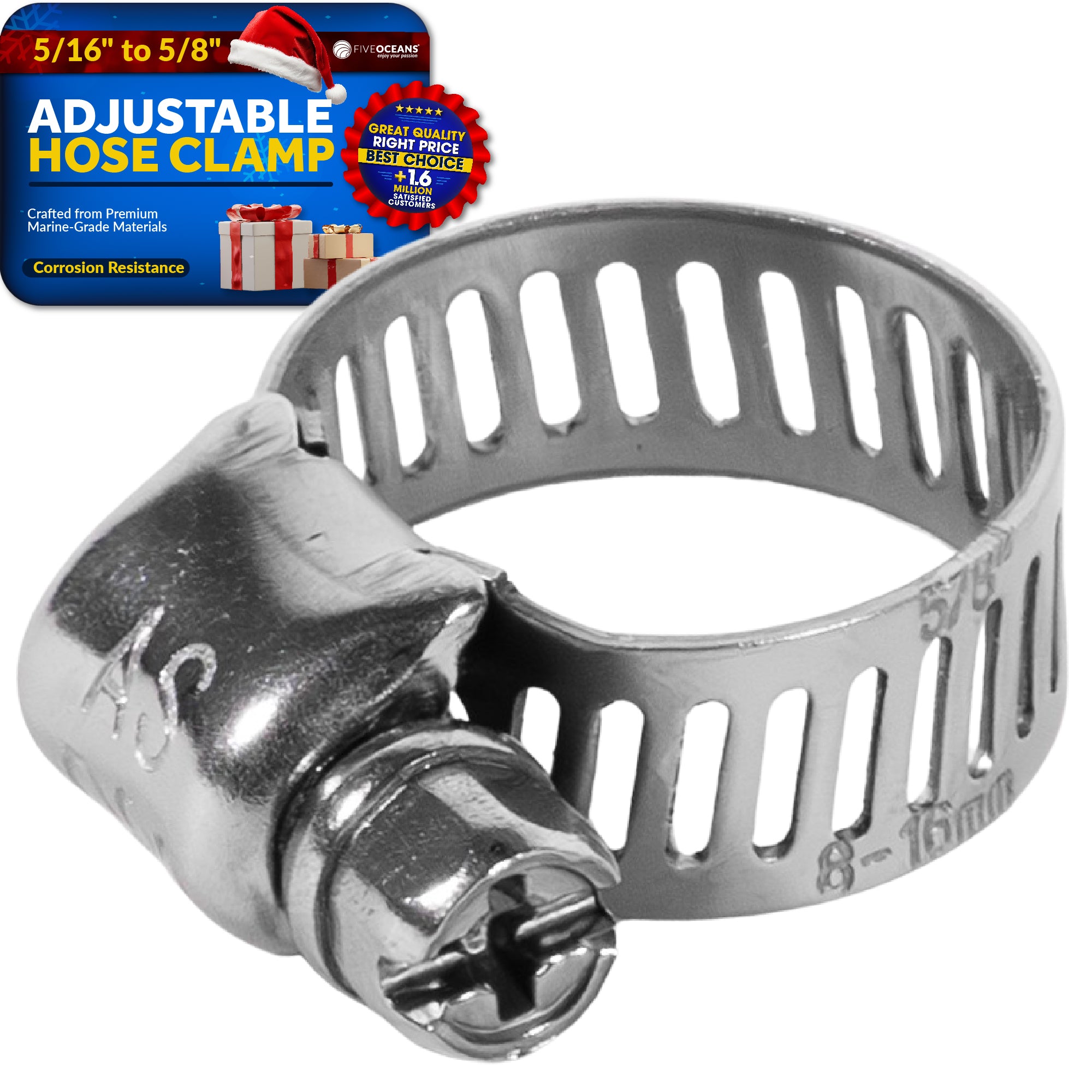 Adjustable Hose Clamp 8-16mm, Stainless Steel - FO2324