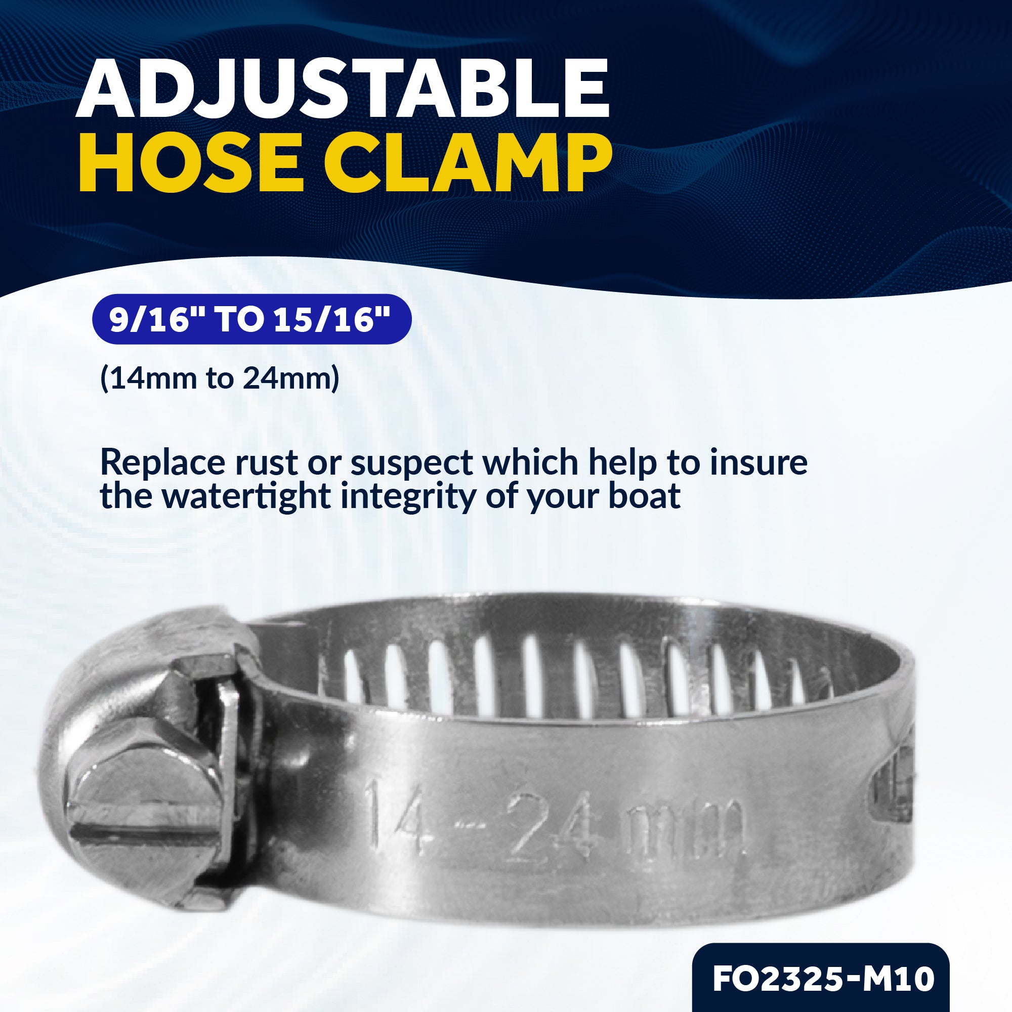 Hose Clamp 14 -24mm (9/16-Inch - 15/16-Inch), Stainless Steel - 10-Pack - FO2325-M10