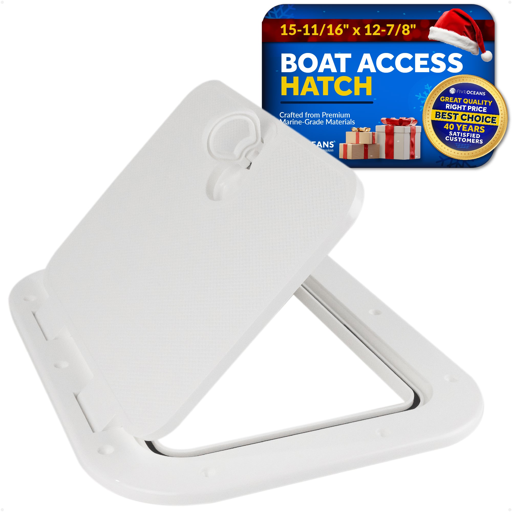 Boat Access Hatch, 15-11/16" x 12-7/8" Locking Slam Latch System, Off-White - FO2347