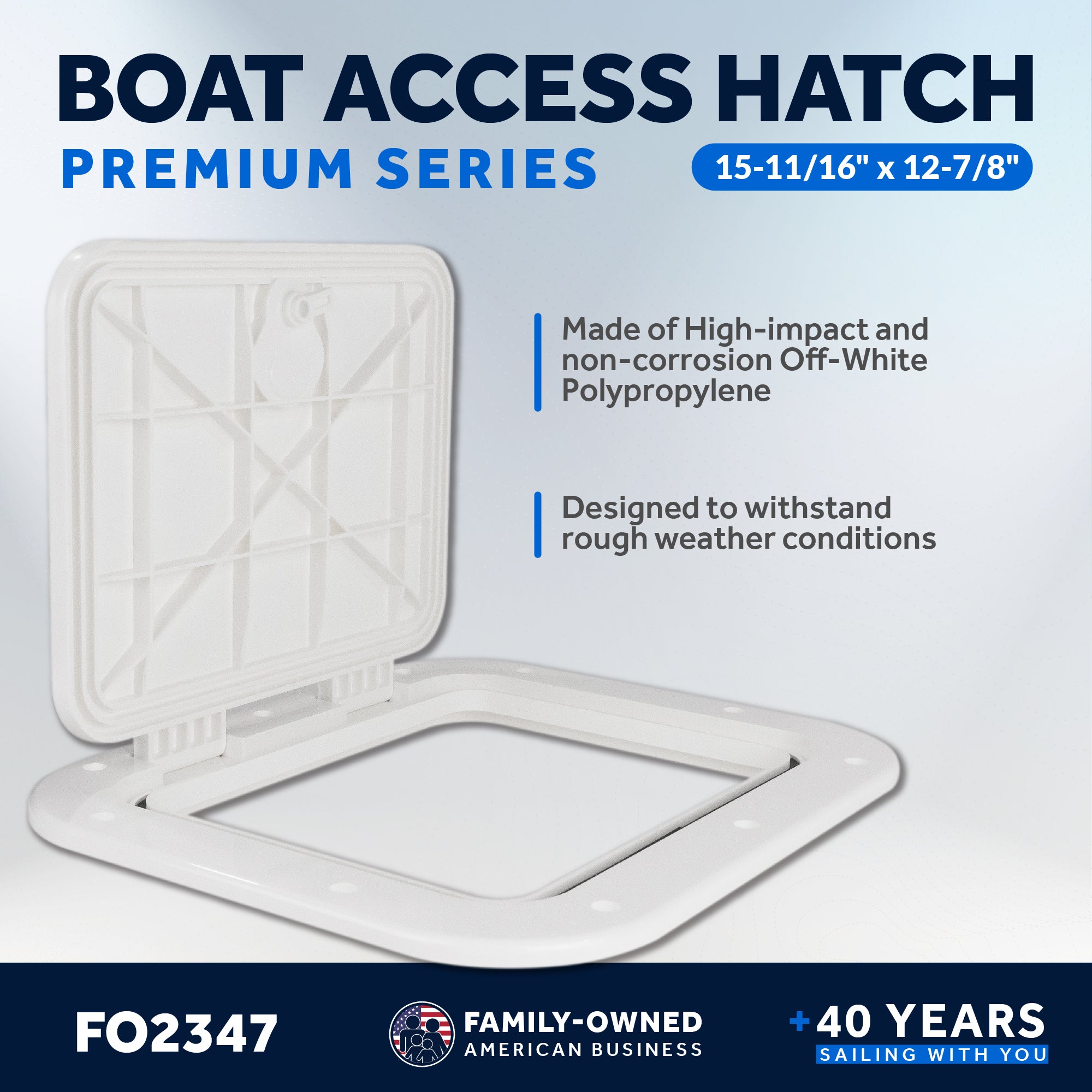 Boat Access Hatch, 15-11/16" x 12-7/8" Locking Slam Latch System, Off-White - FO2347