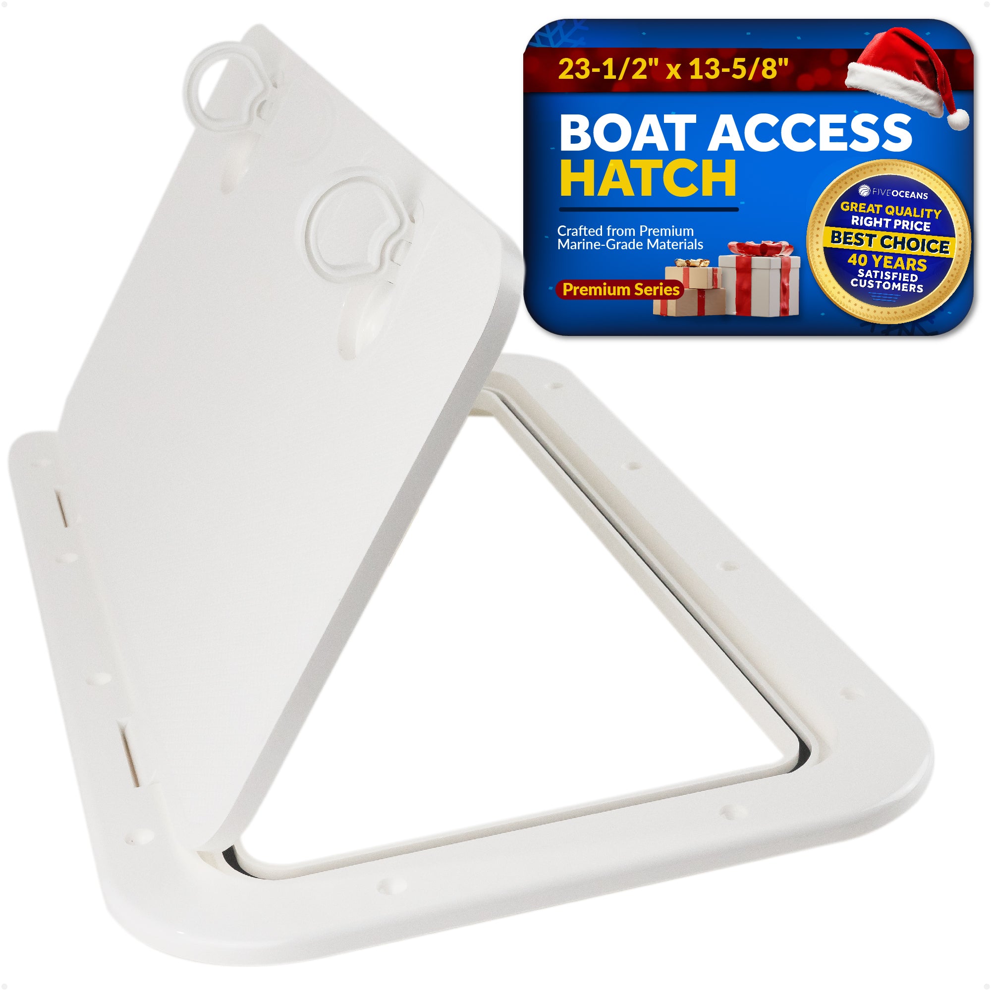 Boat Access Hatch, 23-1/2" x 13-5/8" Locking Slam Latch System, Off-White - FO2348