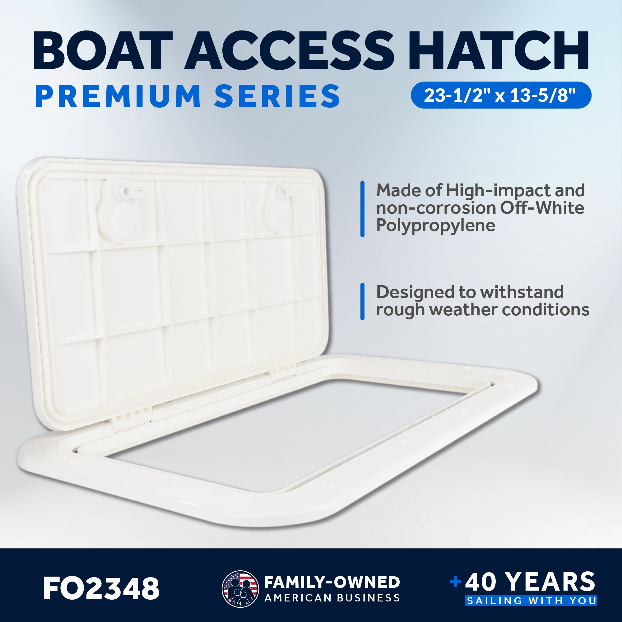 Boat Access Hatch, 23-1/2" x 13-5/8" Locking Slam Latch System, Off-White - FO2348