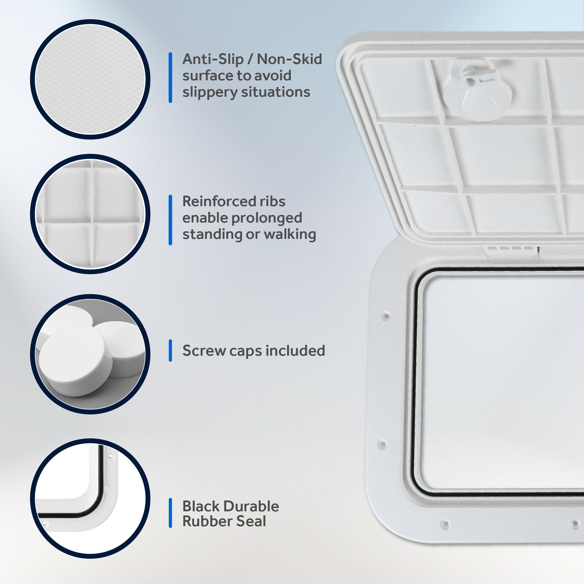 Boat Access Hatch, 23-1/2" x 13-5/8" Locking Slam Latch System, Off-White - FO2348