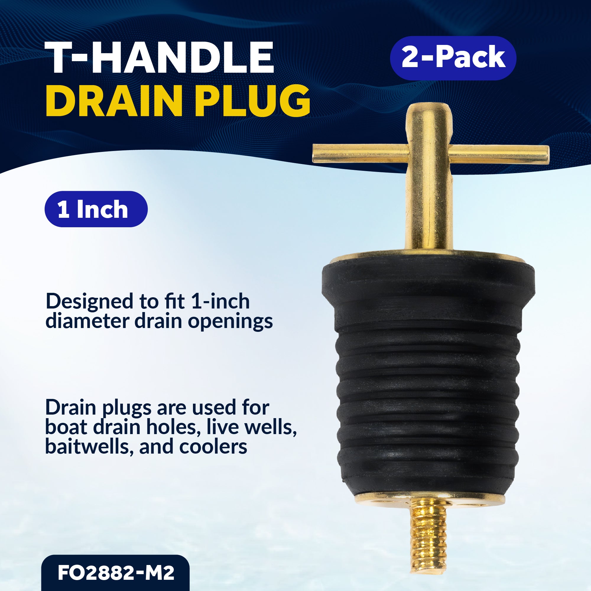 T-Handle Drain Plug for 1" Diameter Drains, 2-Pack - FO2882-M2