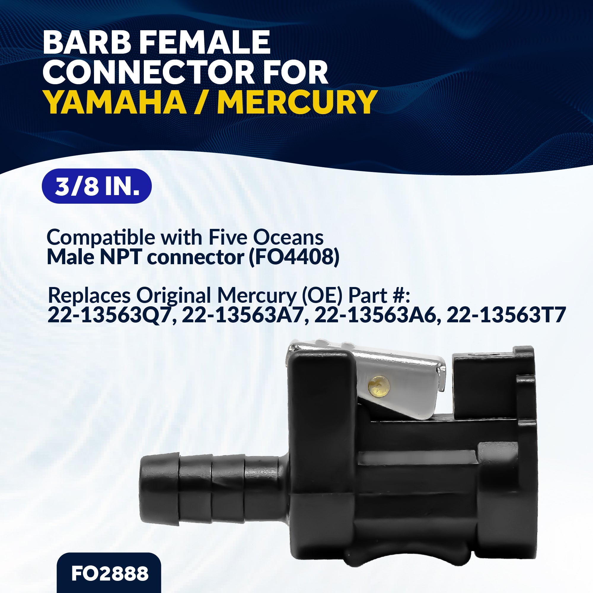 3/8" Barb Female Fuel Line Connector, for Yamaha/Mercury - FO2888