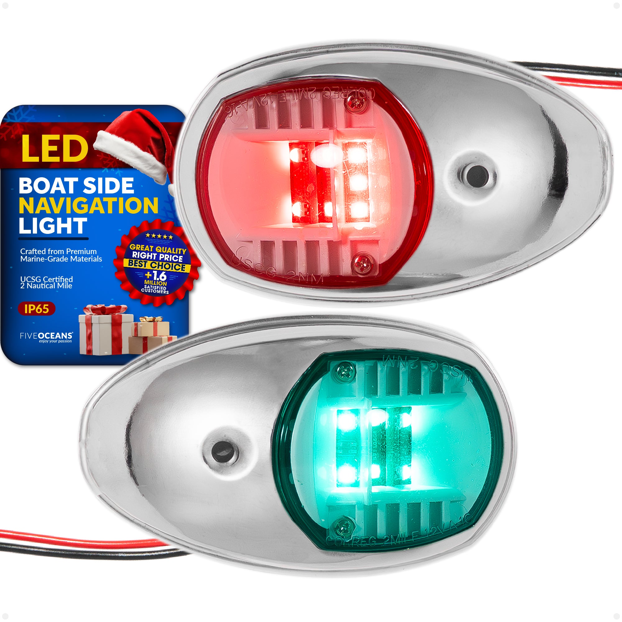 LED Side Navigation Lights, Red & Green Set, Stainless Steel Housing - FO2890