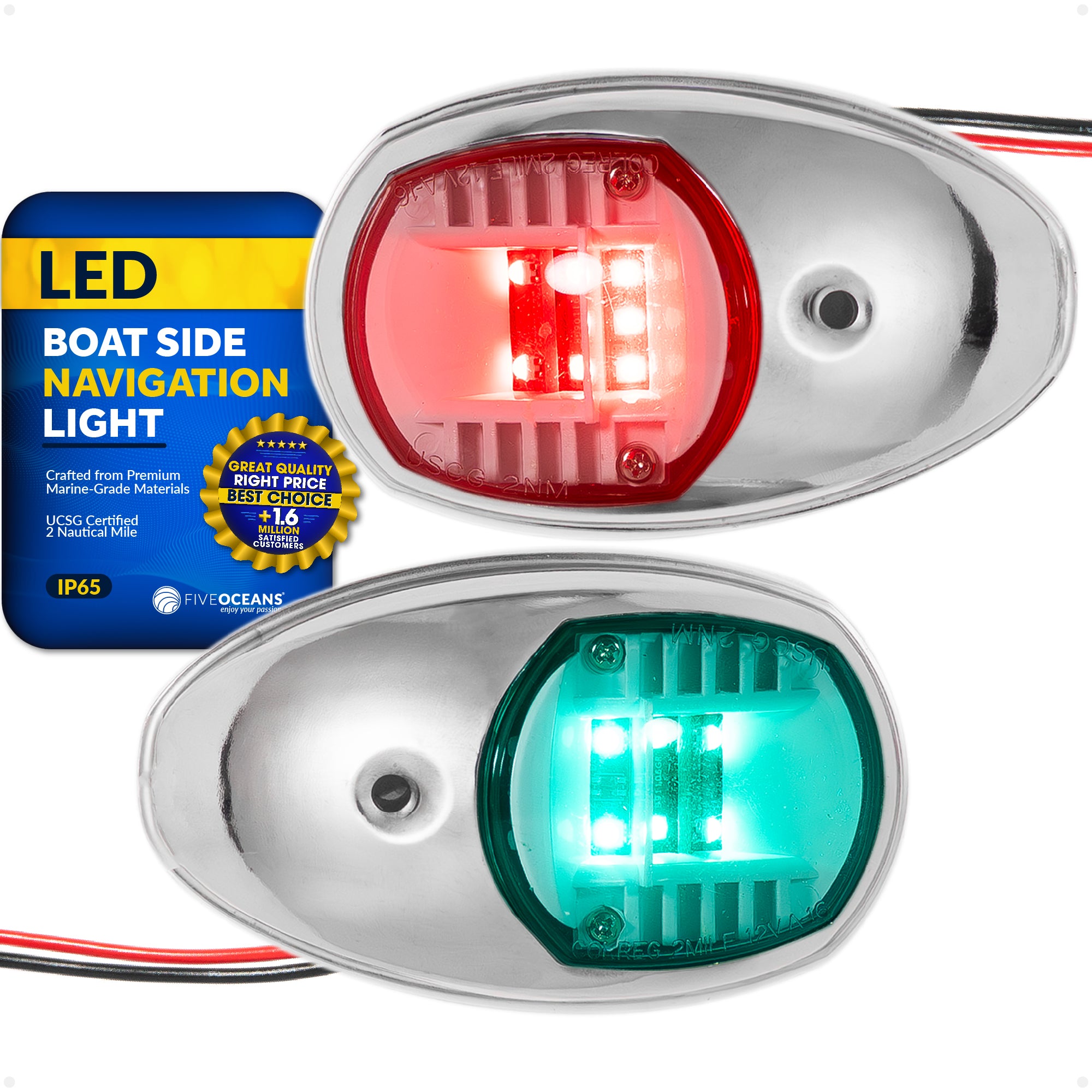 LED Side Navigation Lights, Red & Green Set, Stainless Steel Housing - FO2890