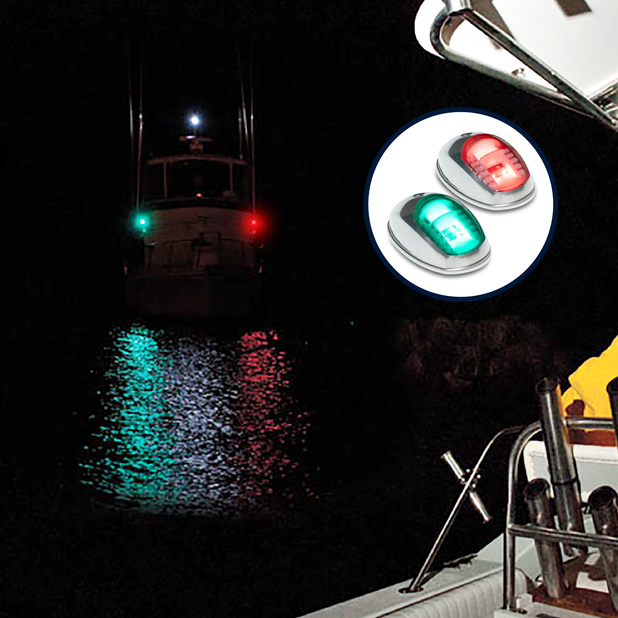 LED Side Navigation Lights, Red & Green Set, Stainless Steel Housing - FO2890